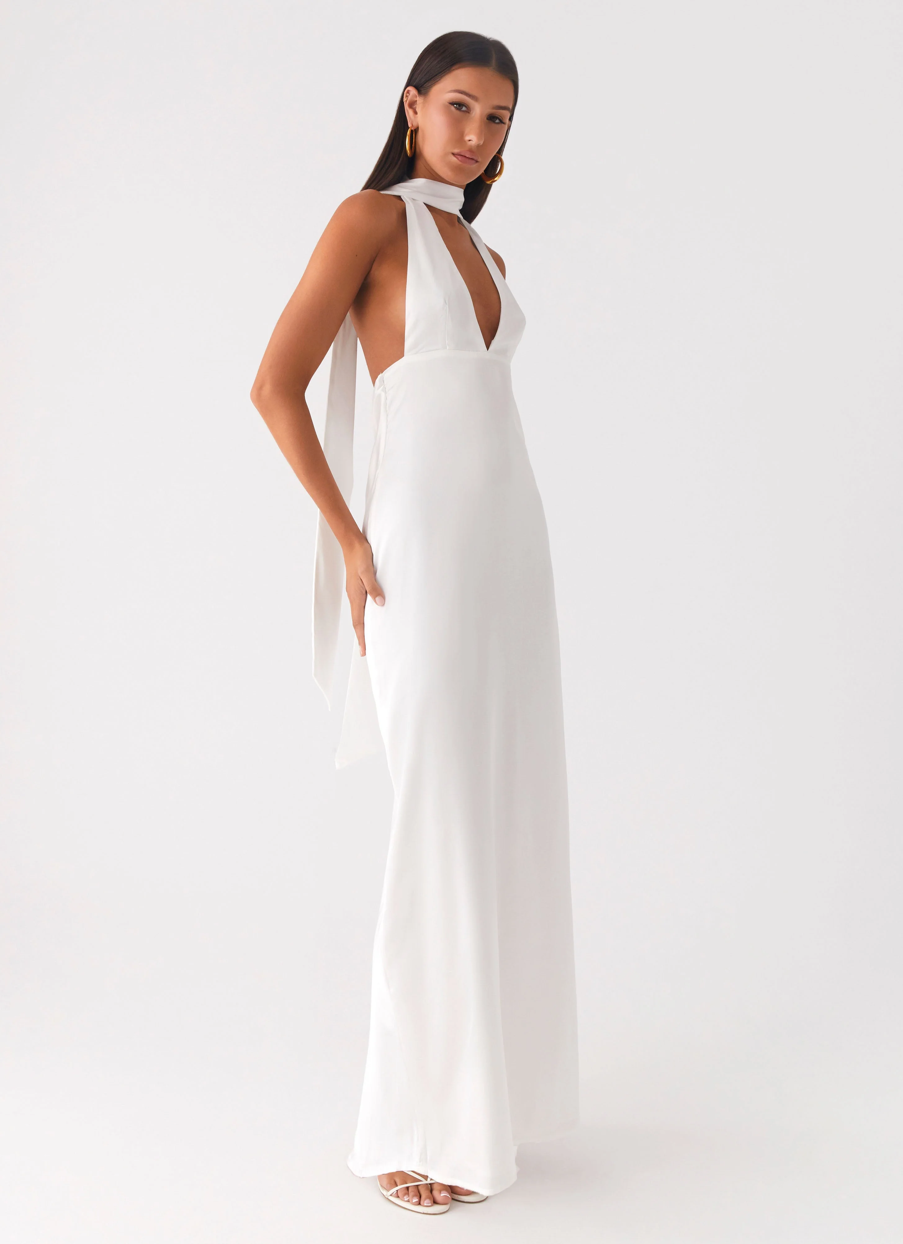 Alicia Satin Halter Maxi Dress - White - Image 6