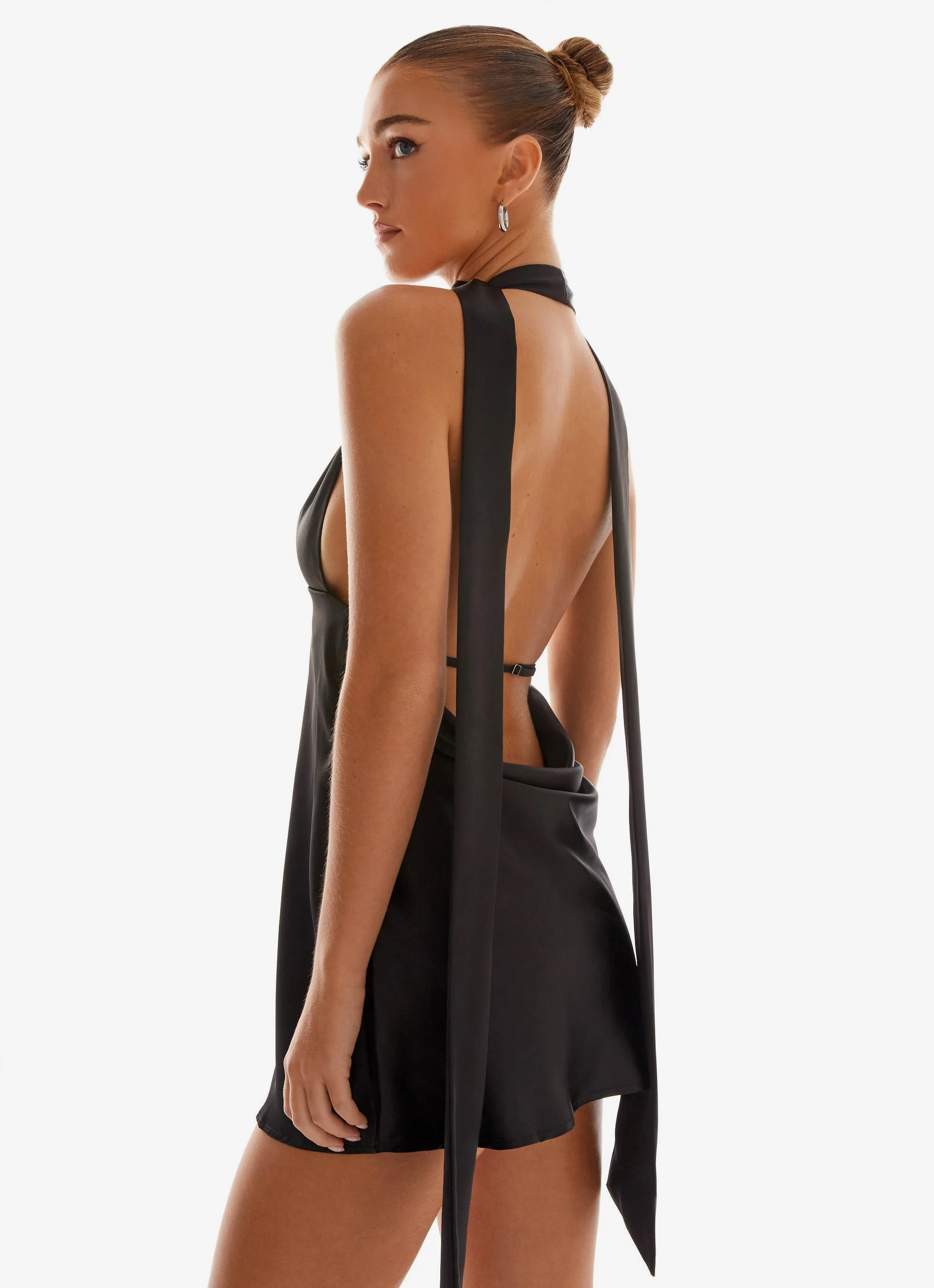 Alicia Satin Halter Mini Dress - Black - Image 2