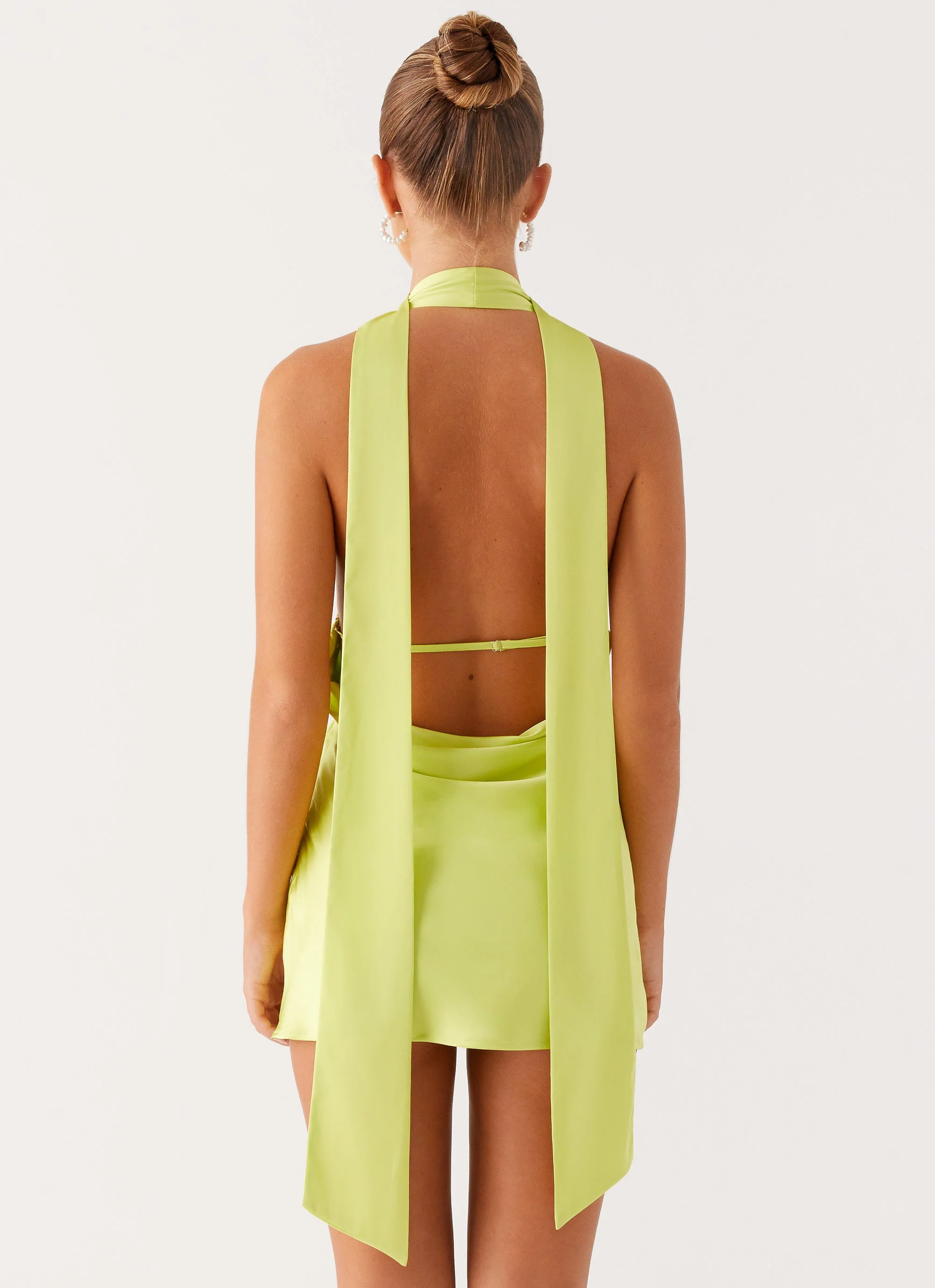 Alicia Satin Halter Mini Dress - Sunny Lime - Image 4