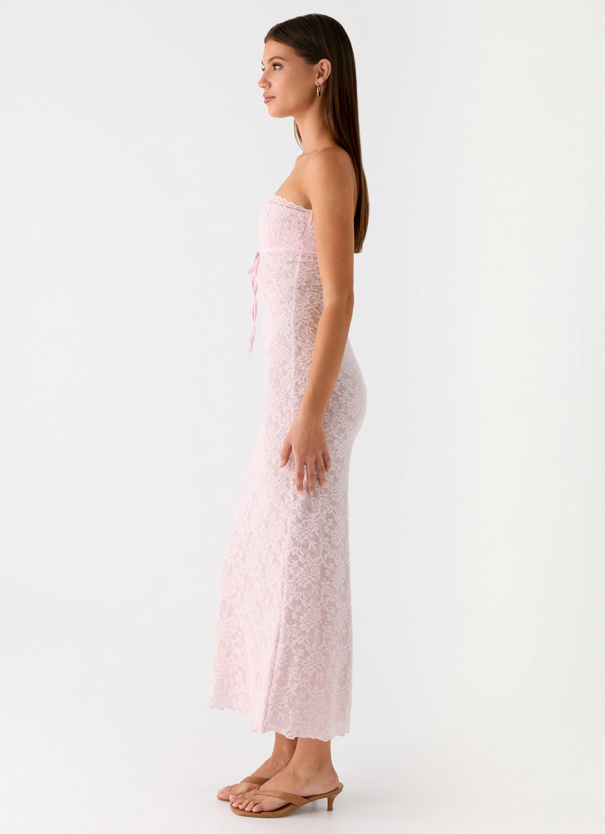 Alida Strapless Jacquard Midi Dress - Pink - Image 3