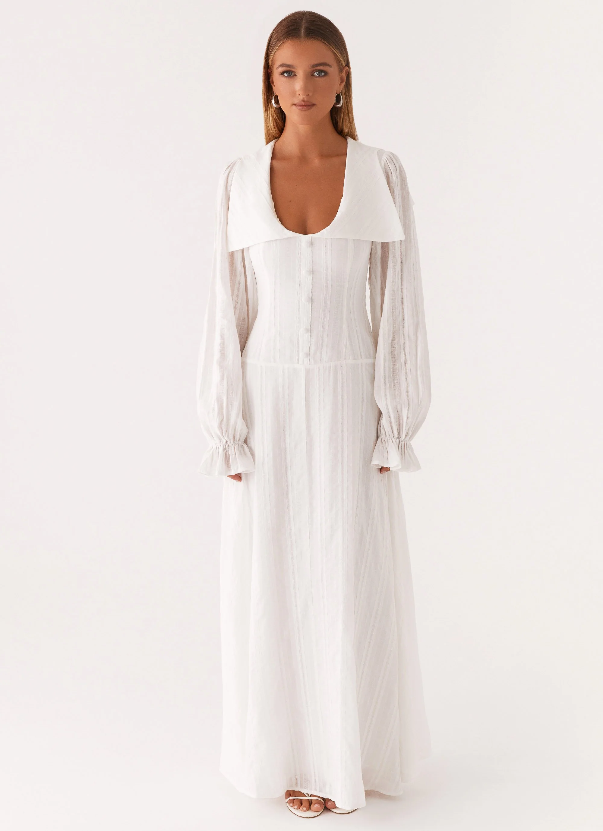 Alima Long Sleeve Maxi Dress - White - Image 2
