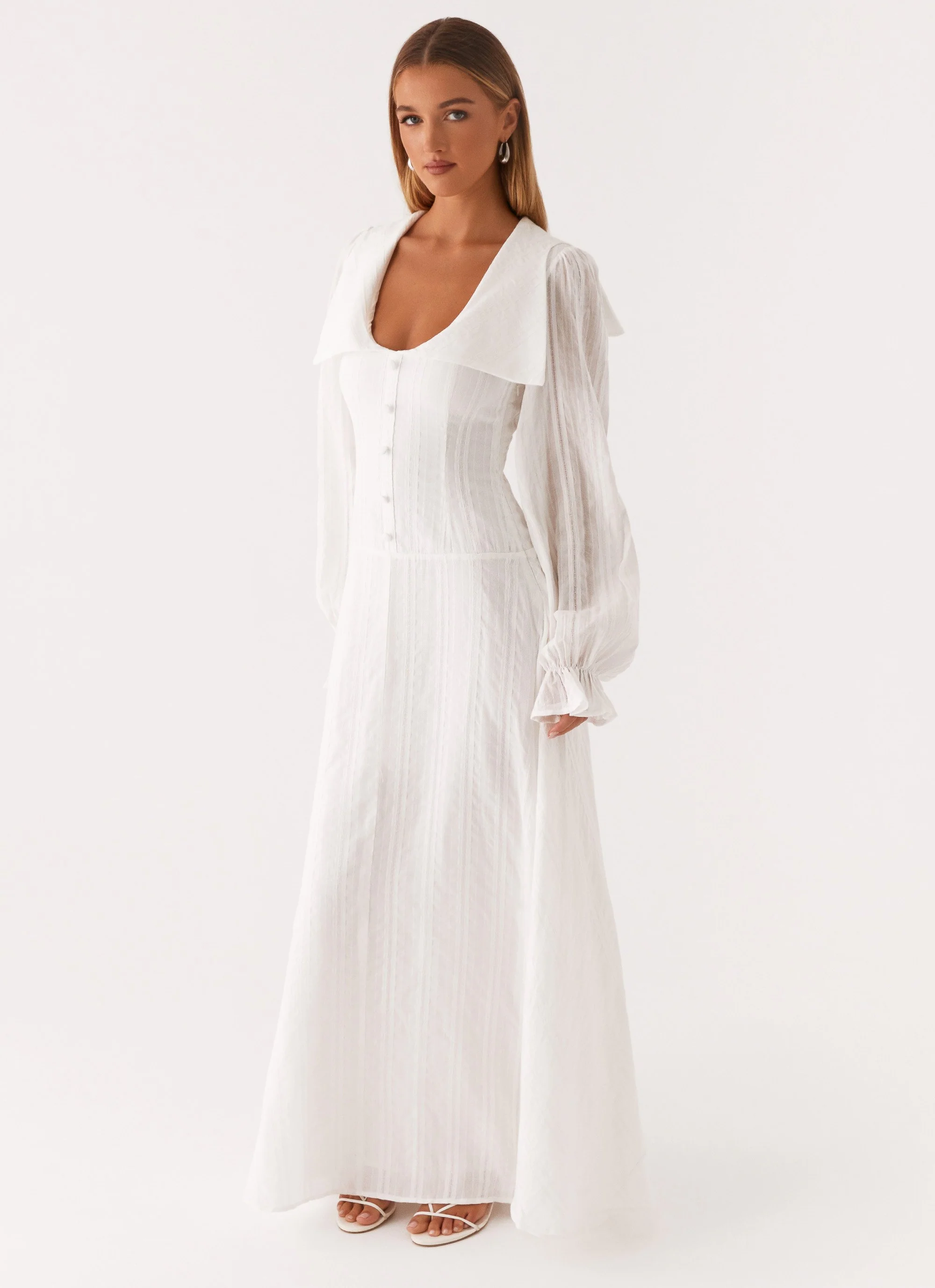 Alima Long Sleeve Maxi Dress - White - Image 6