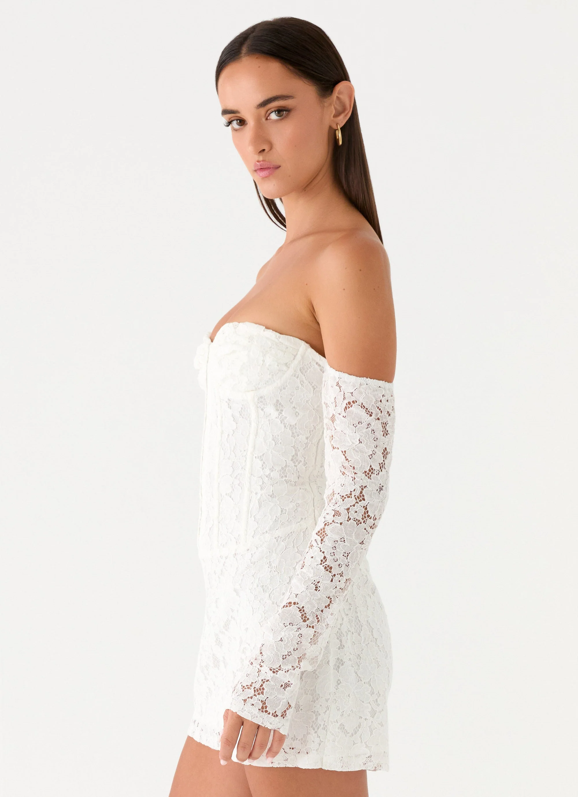 Already Know Lace Long Sleeve Mini Dress - White - Image 4