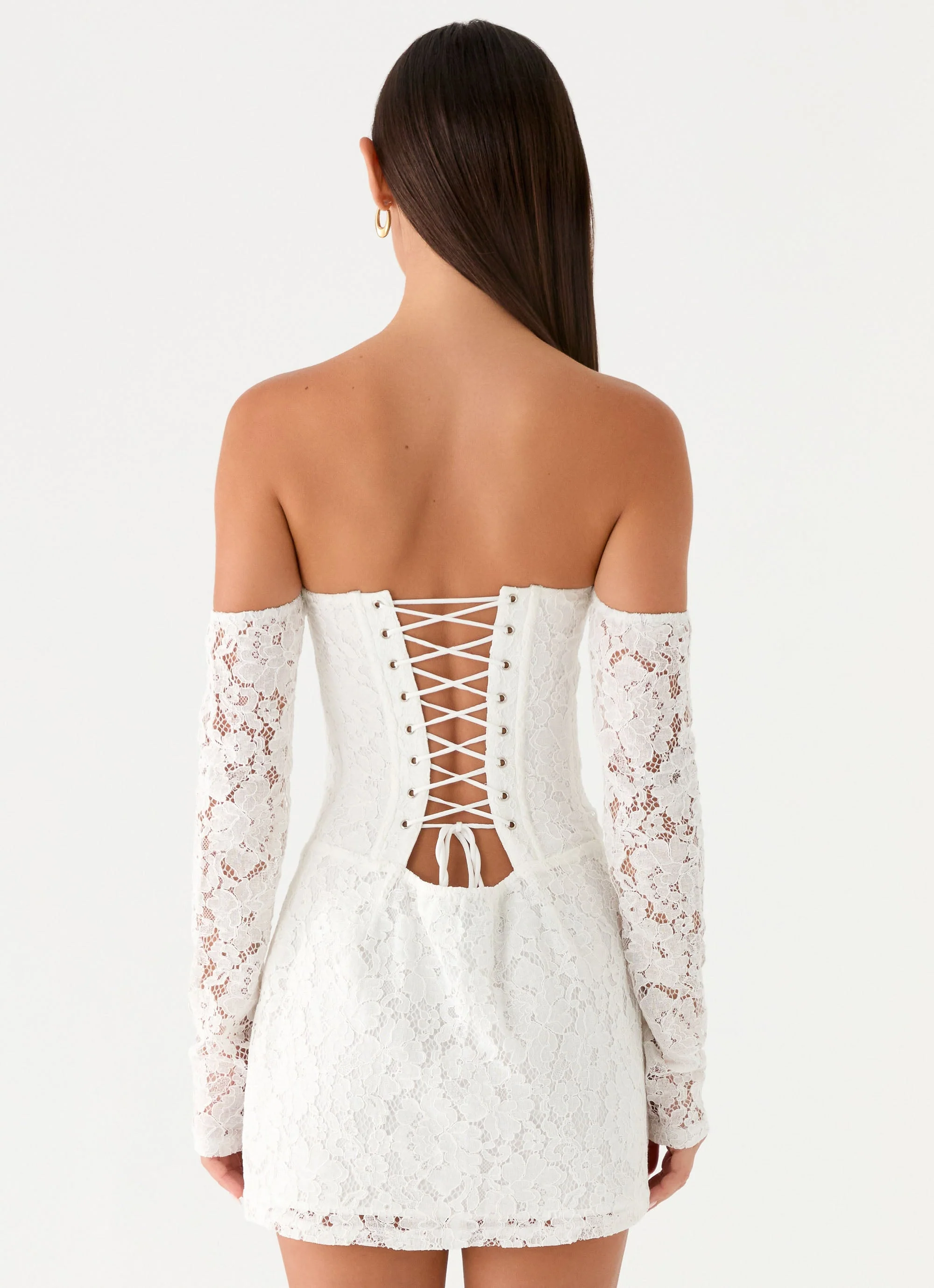 Already Know Lace Long Sleeve Mini Dress - White - Image 5