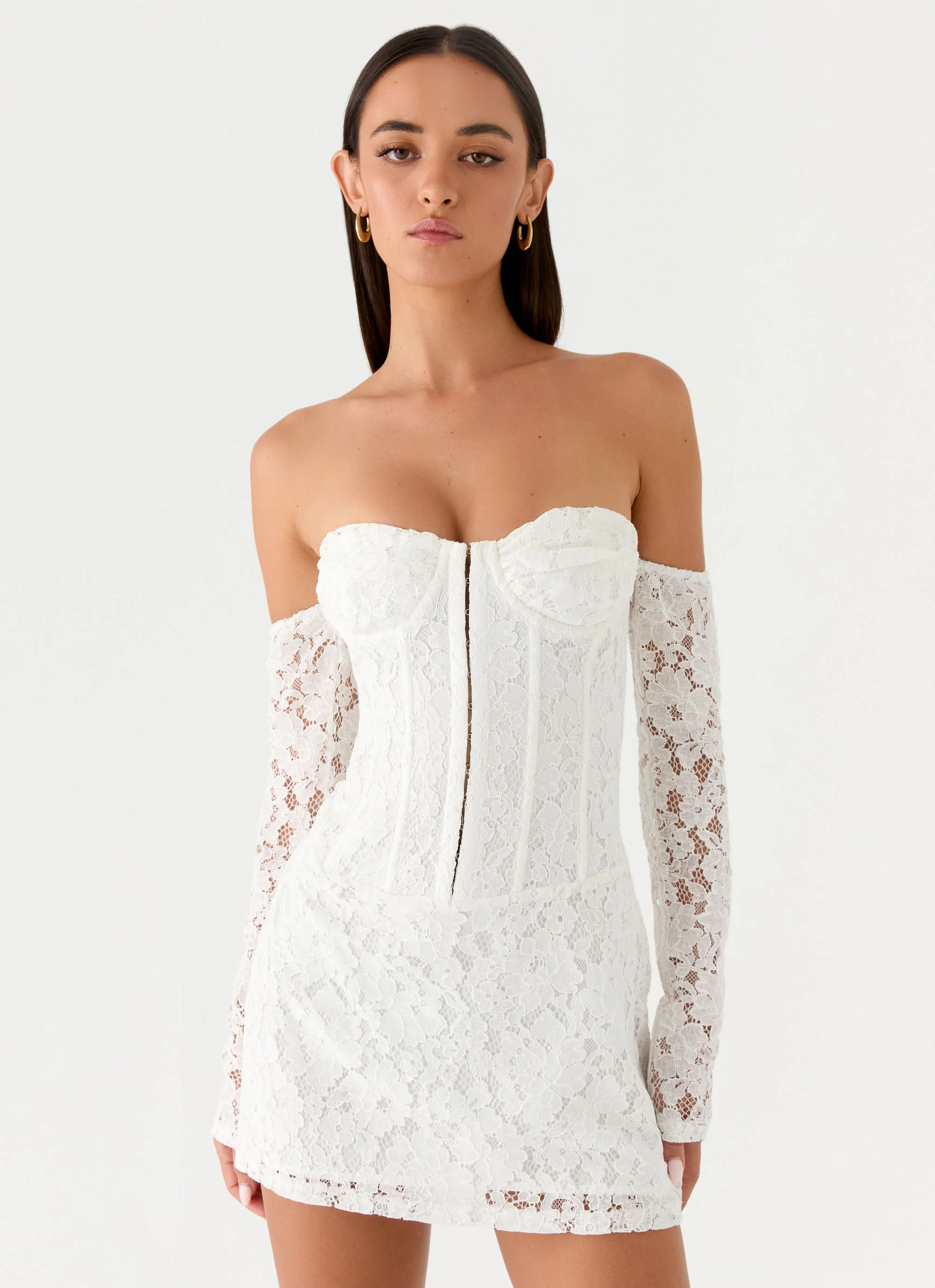 Already Know Lace Long Sleeve Mini Dress - White - Image 7