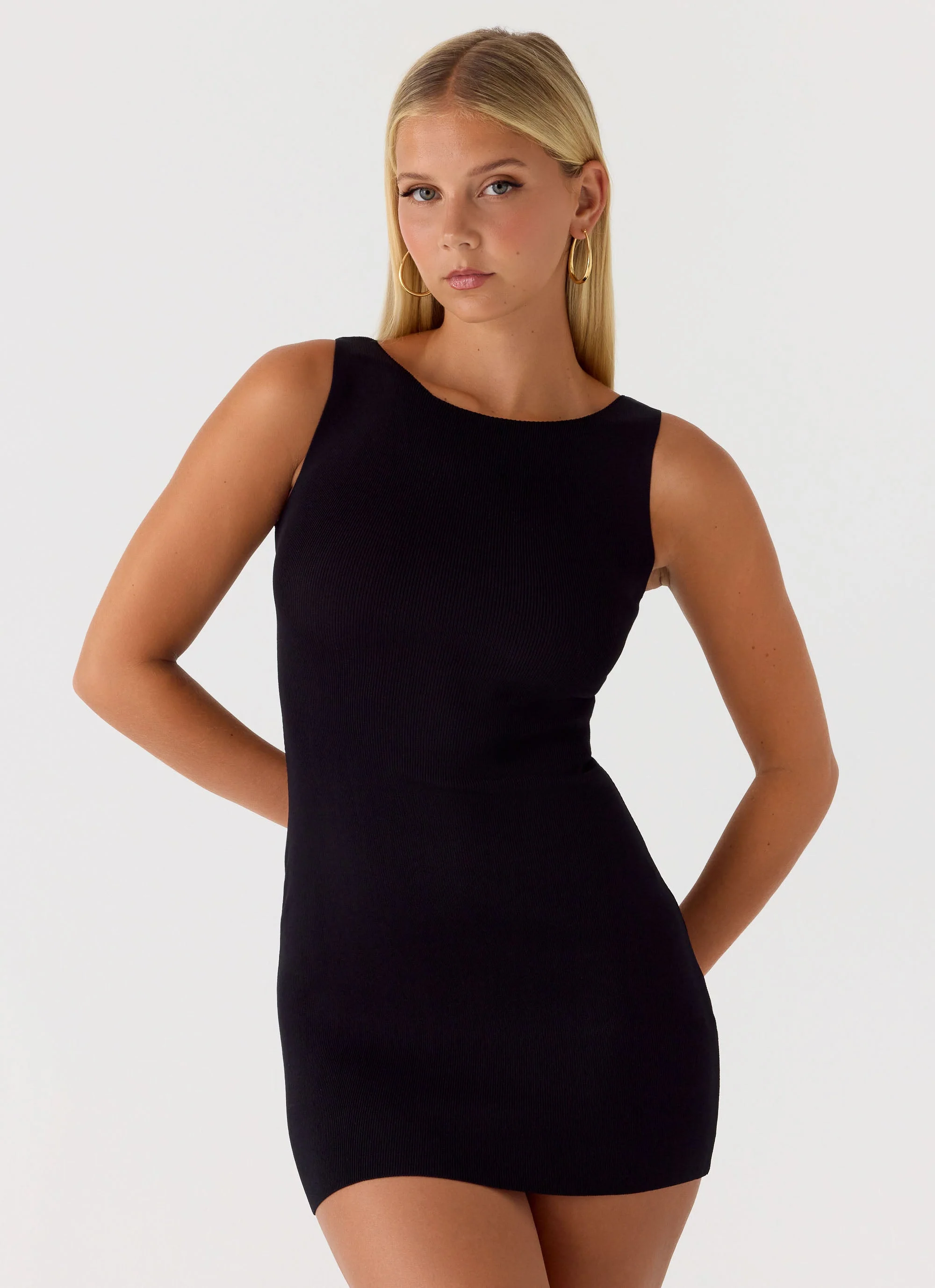 Amaris Knit Mini Dress - Black - Image 5