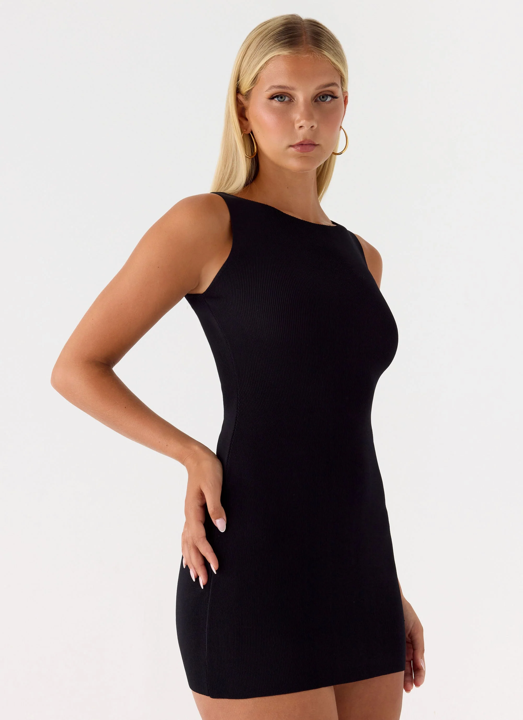 Amaris Knit Mini Dress - Black - Image 6