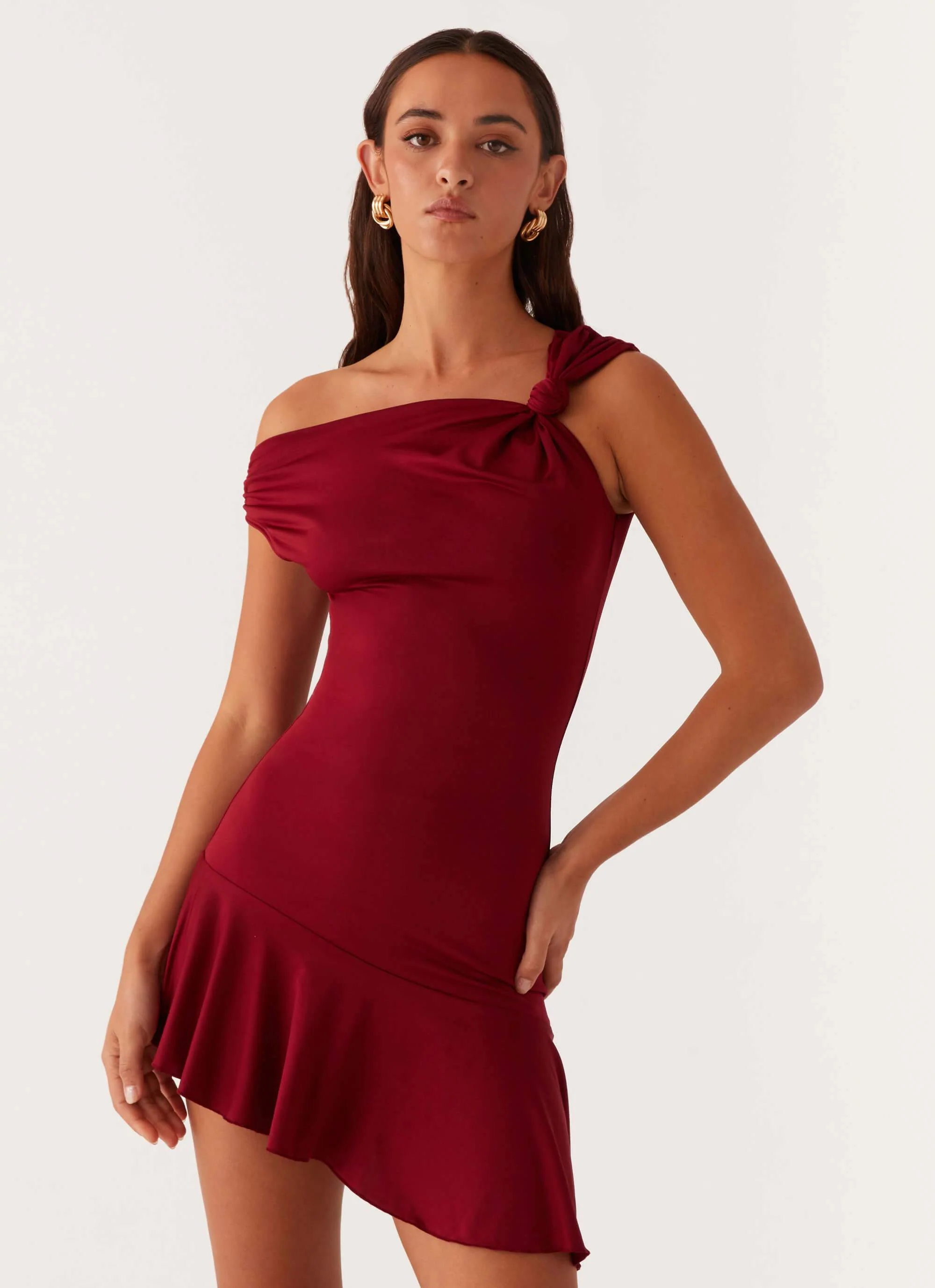 Amaya Twist Mini Dress - Maroon - Image 5