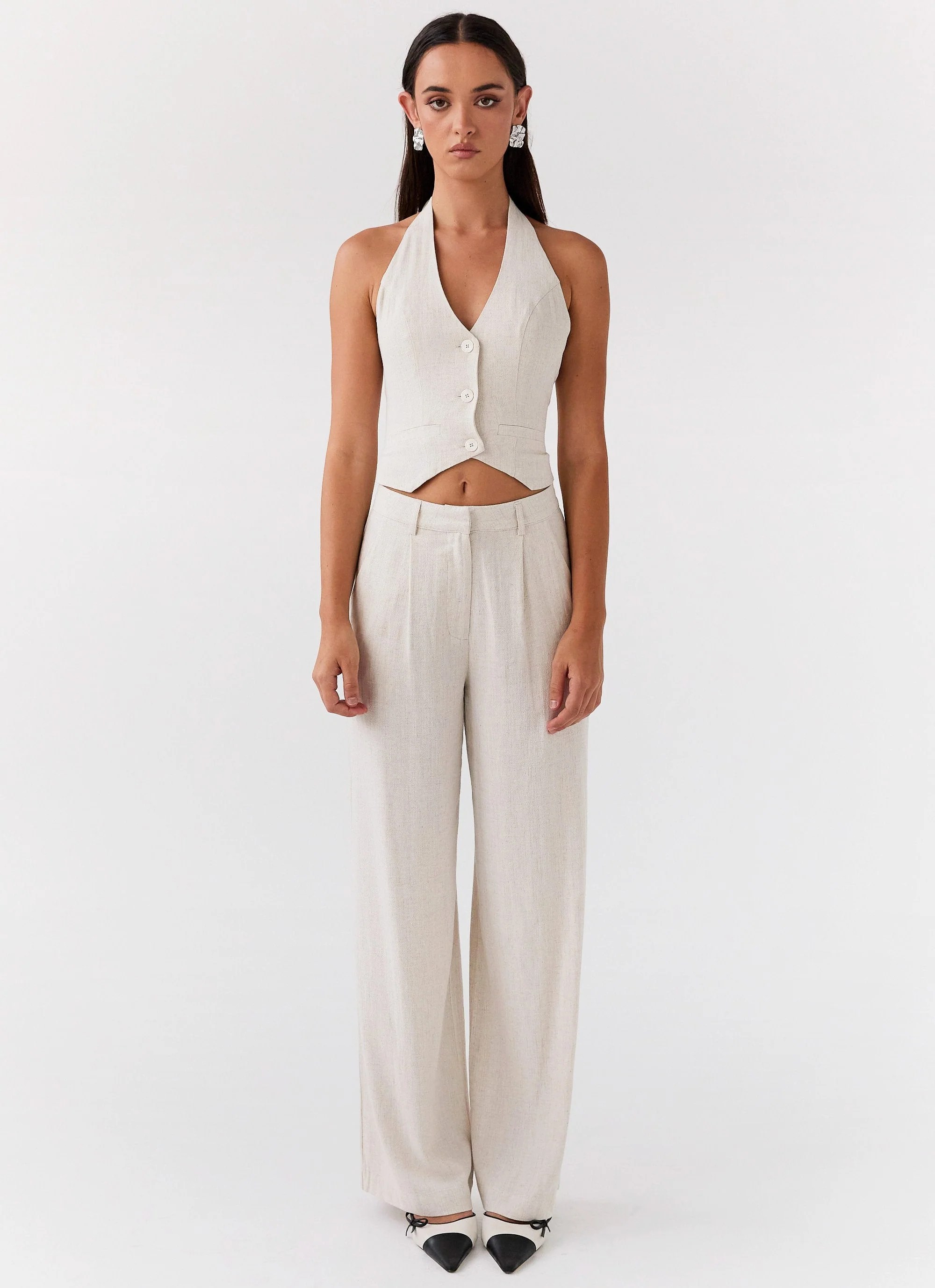 Ambrosa Halterneck Linen Vest - Oatmeal - Image 2
