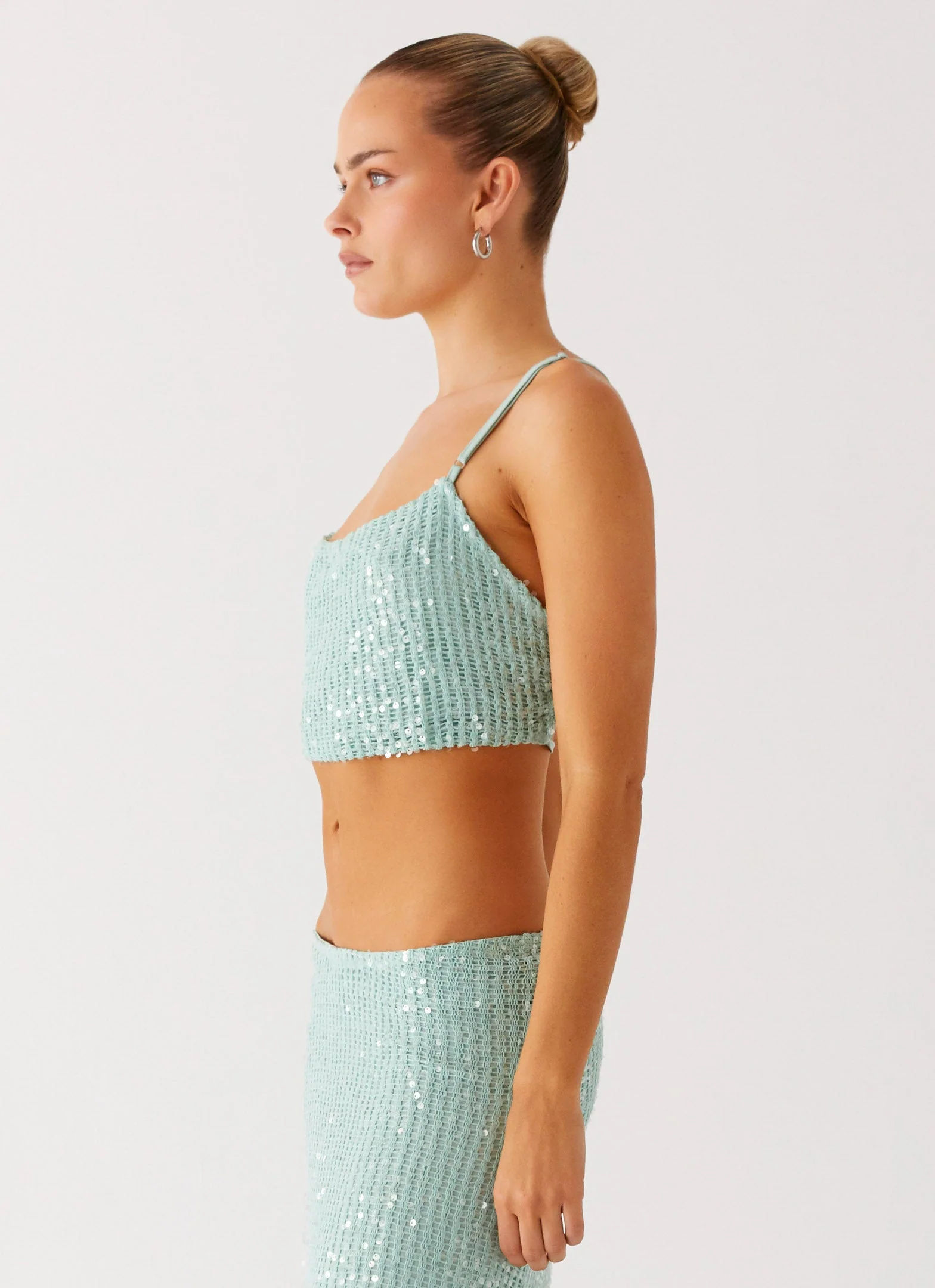 Amoura Sequin Cowl Top - Mint Sage - Image 2