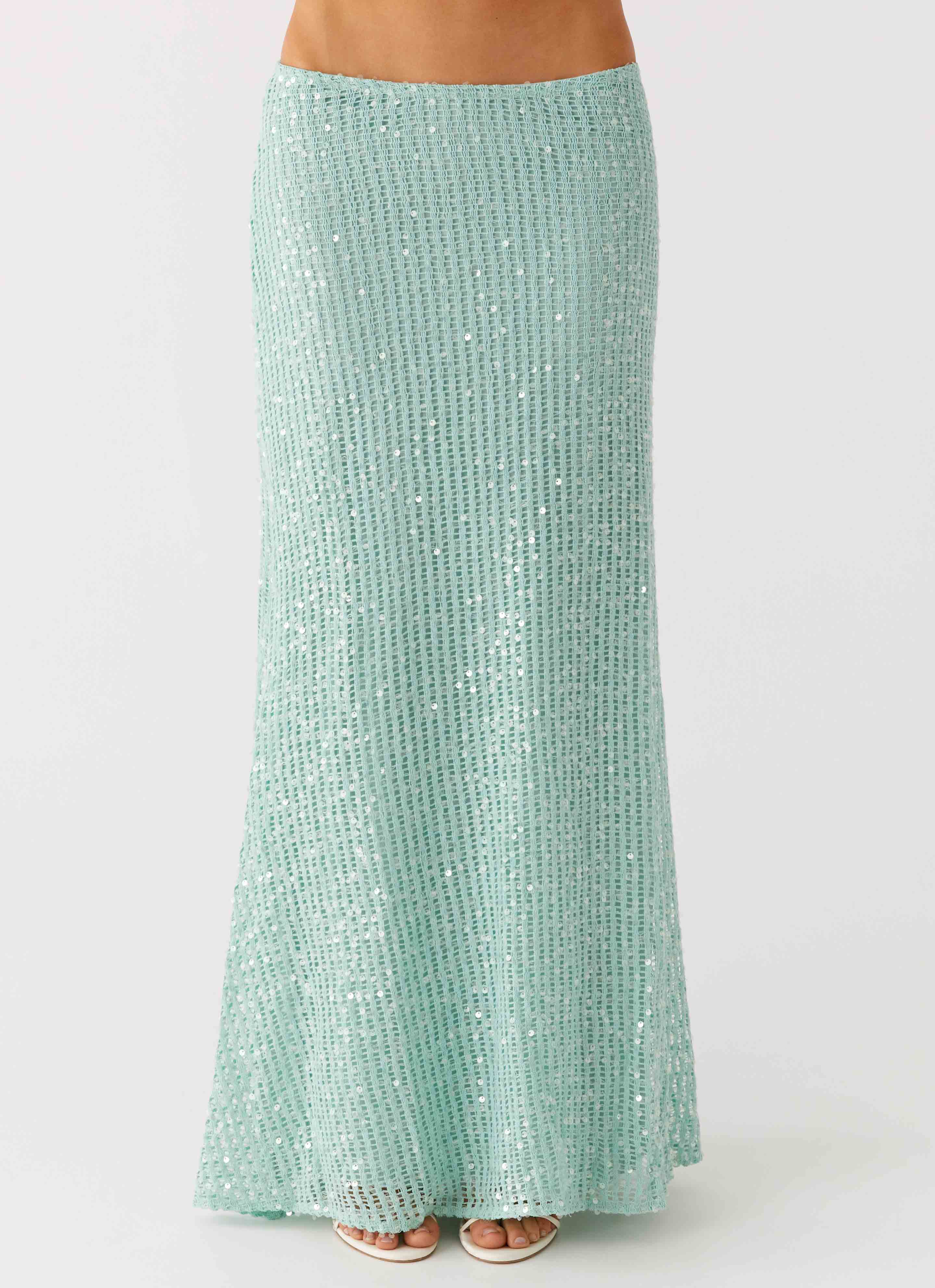 Amoura Sequin Low Rise Maxi Skirt - Mint Sage - Image 2