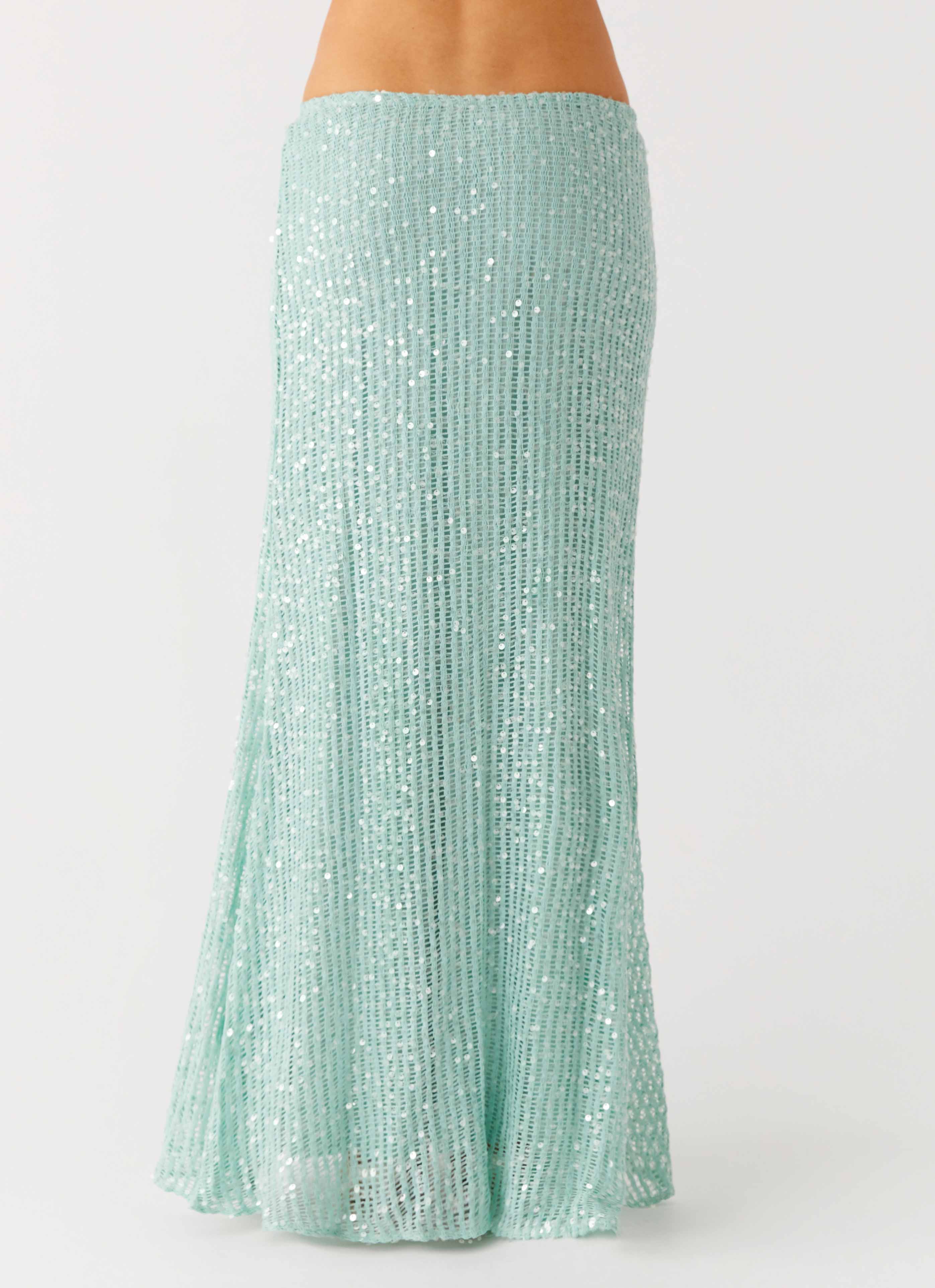 Amoura Sequin Low Rise Maxi Skirt - Mint Sage - Image 4