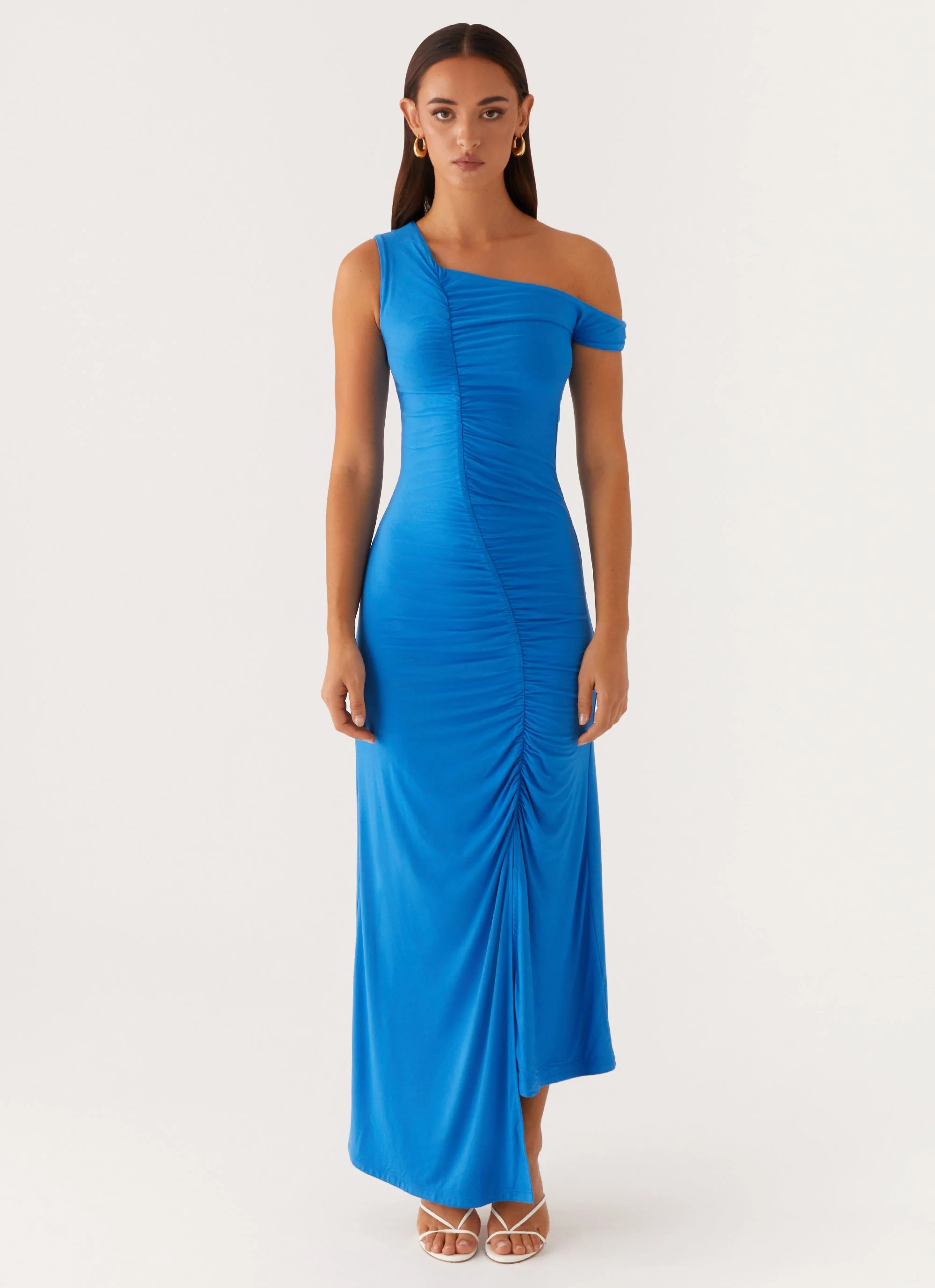 Anaya Ruched Asymmetrical Maxi Dress - Azure - Image 2