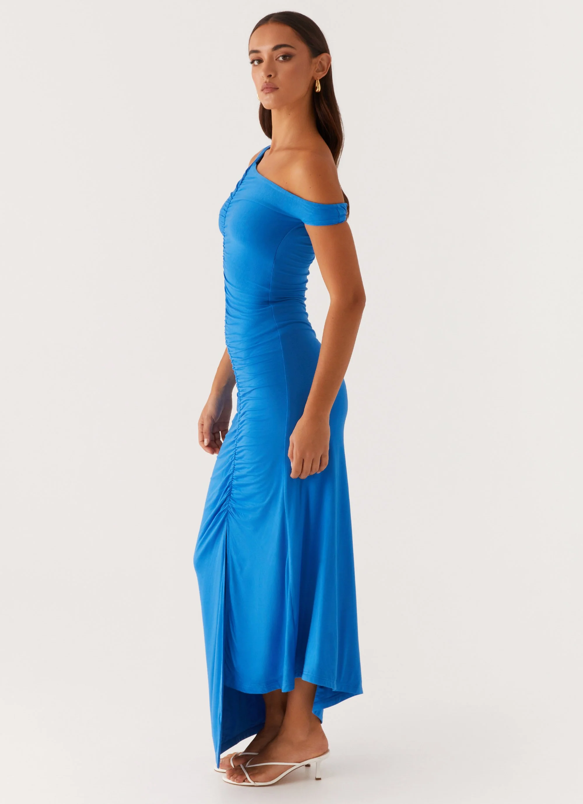 Anaya Ruched Asymmetrical Maxi Dress - Azure - Image 3