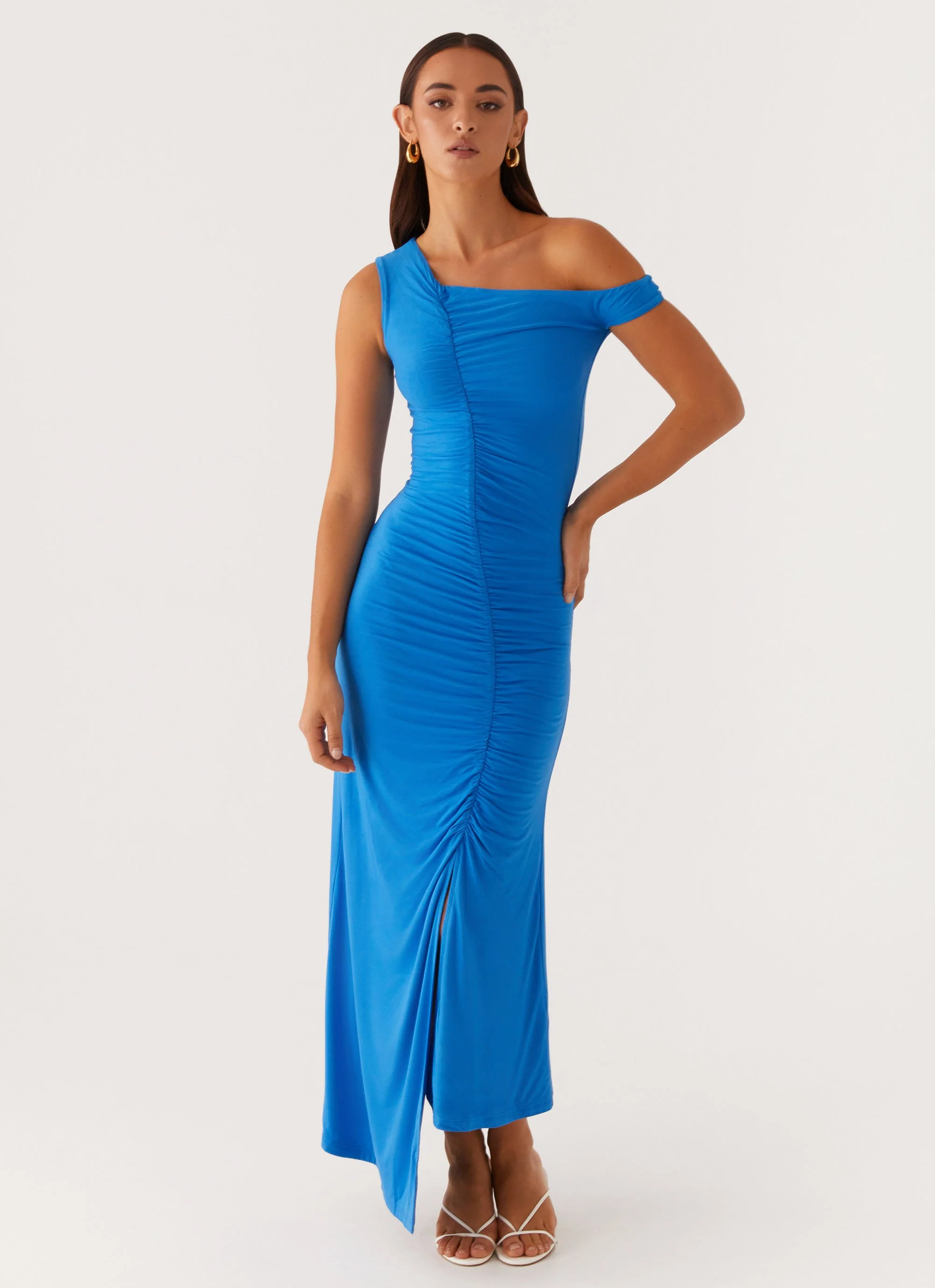Anaya Ruched Asymmetrical Maxi Dress - Azure - Image 6