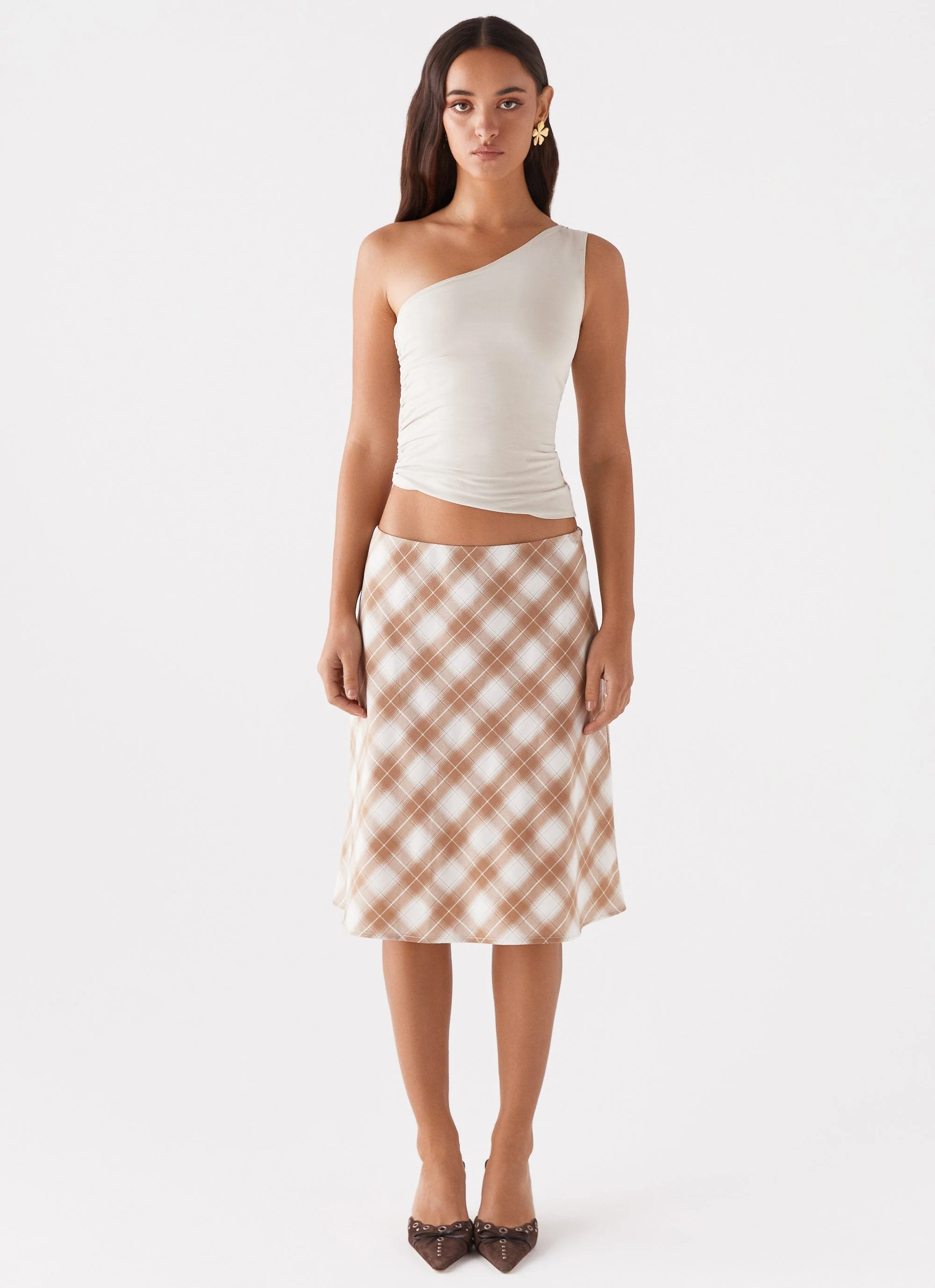 Andie Midi Skirt - Brown/White Plaid - Image 2
