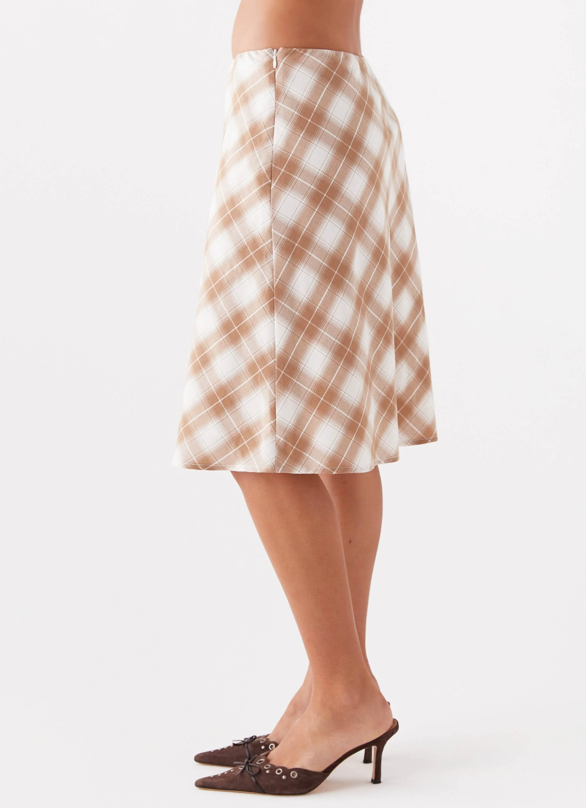 Andie Midi Skirt - Brown/White Plaid - Image 3