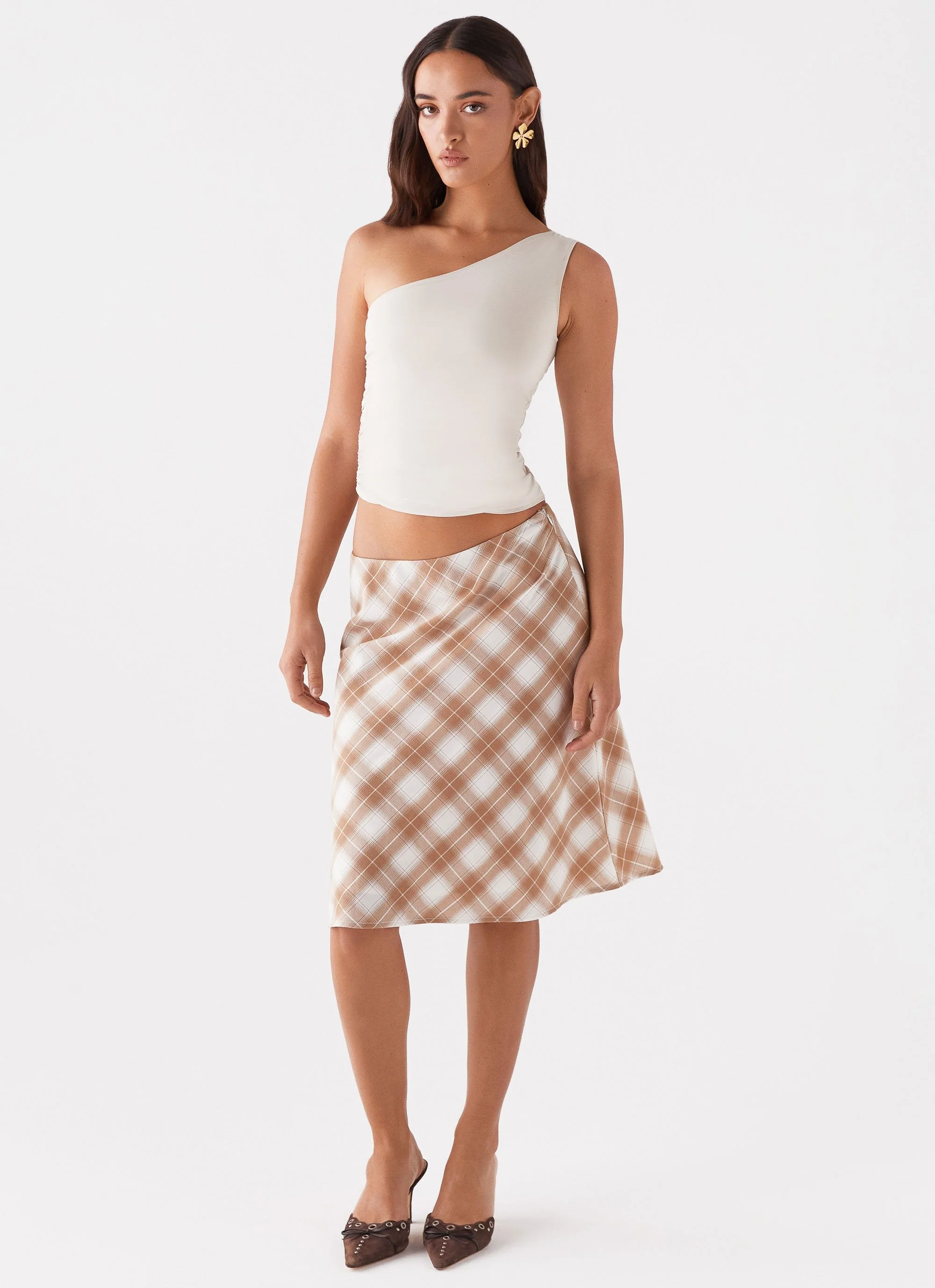 Andie Midi Skirt - Brown/White Plaid - Image 6