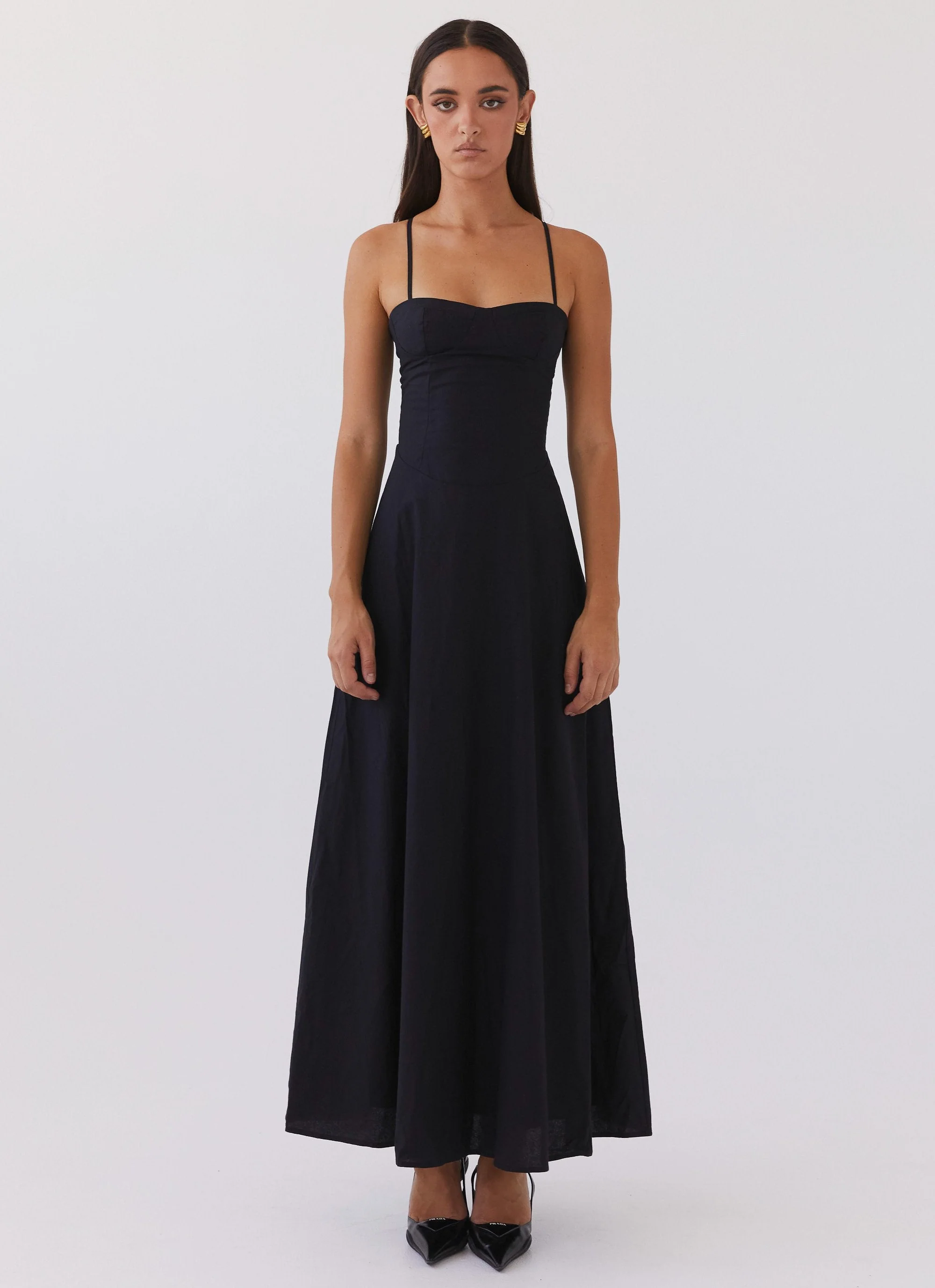 Angelina Linen Maxi Dress - Black - Image 2
