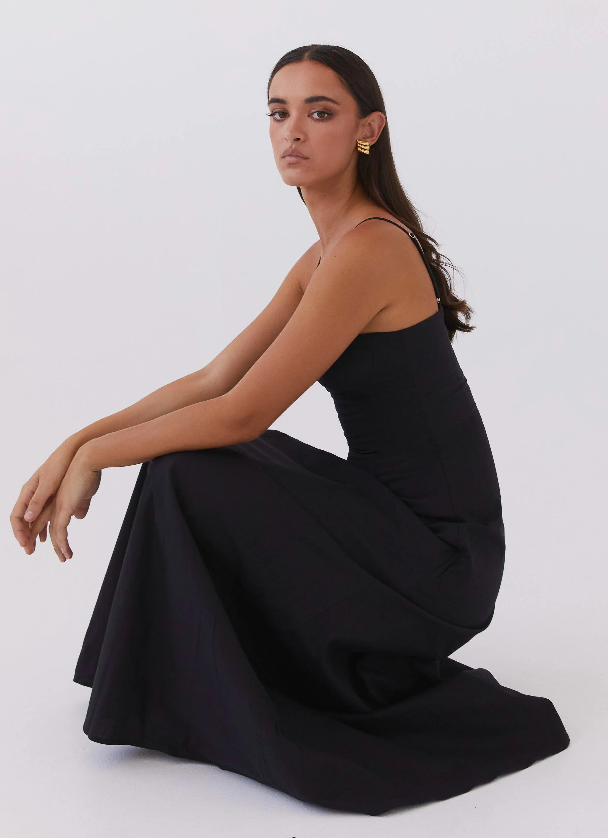 Angelina Linen Maxi Dress - Black - Image 6