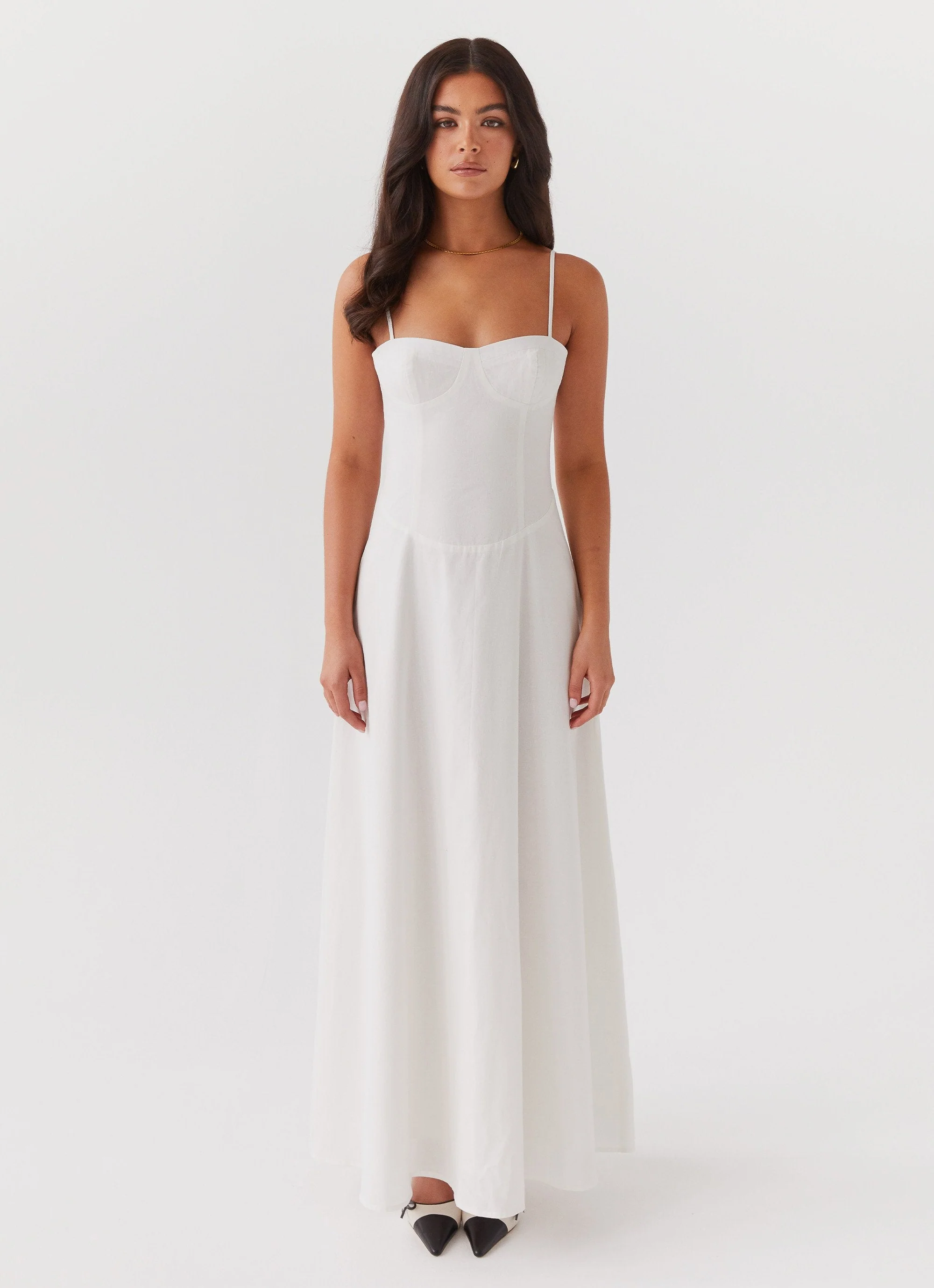 Angelina Linen Maxi Dress - White - Image 2