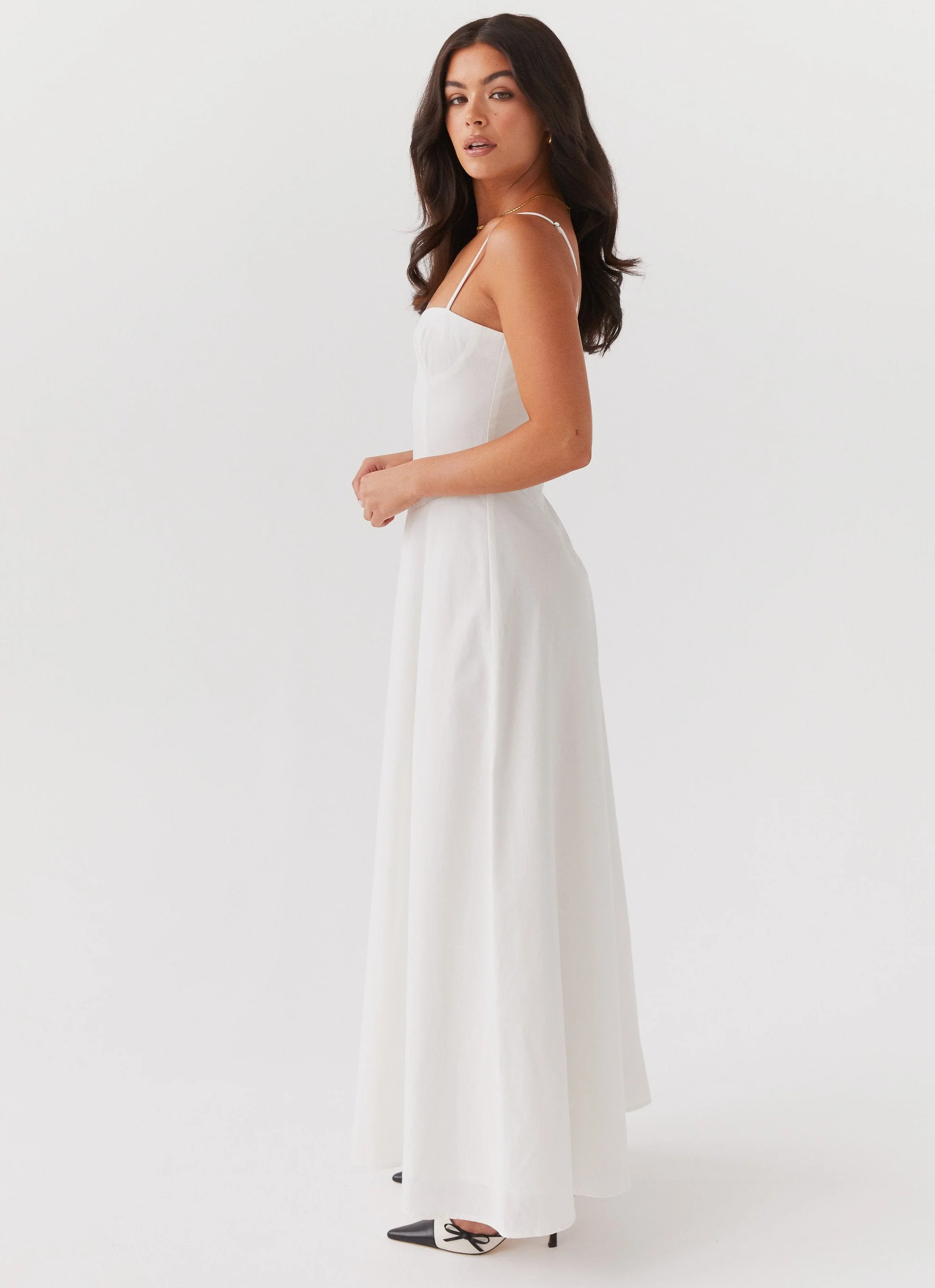 Angelina Linen Maxi Dress - White - Image 3