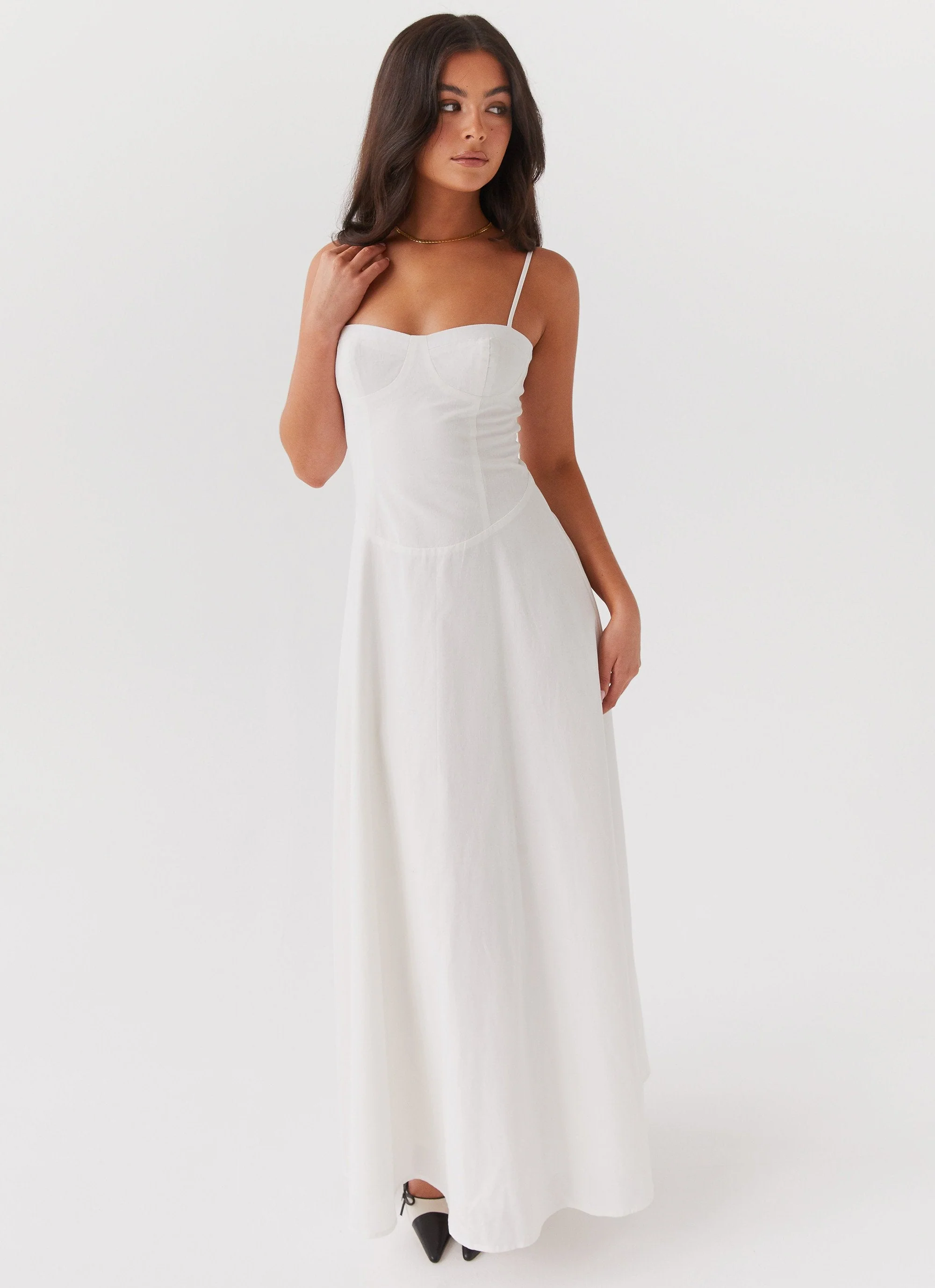 Angelina Linen Maxi Dress - White - Image 6