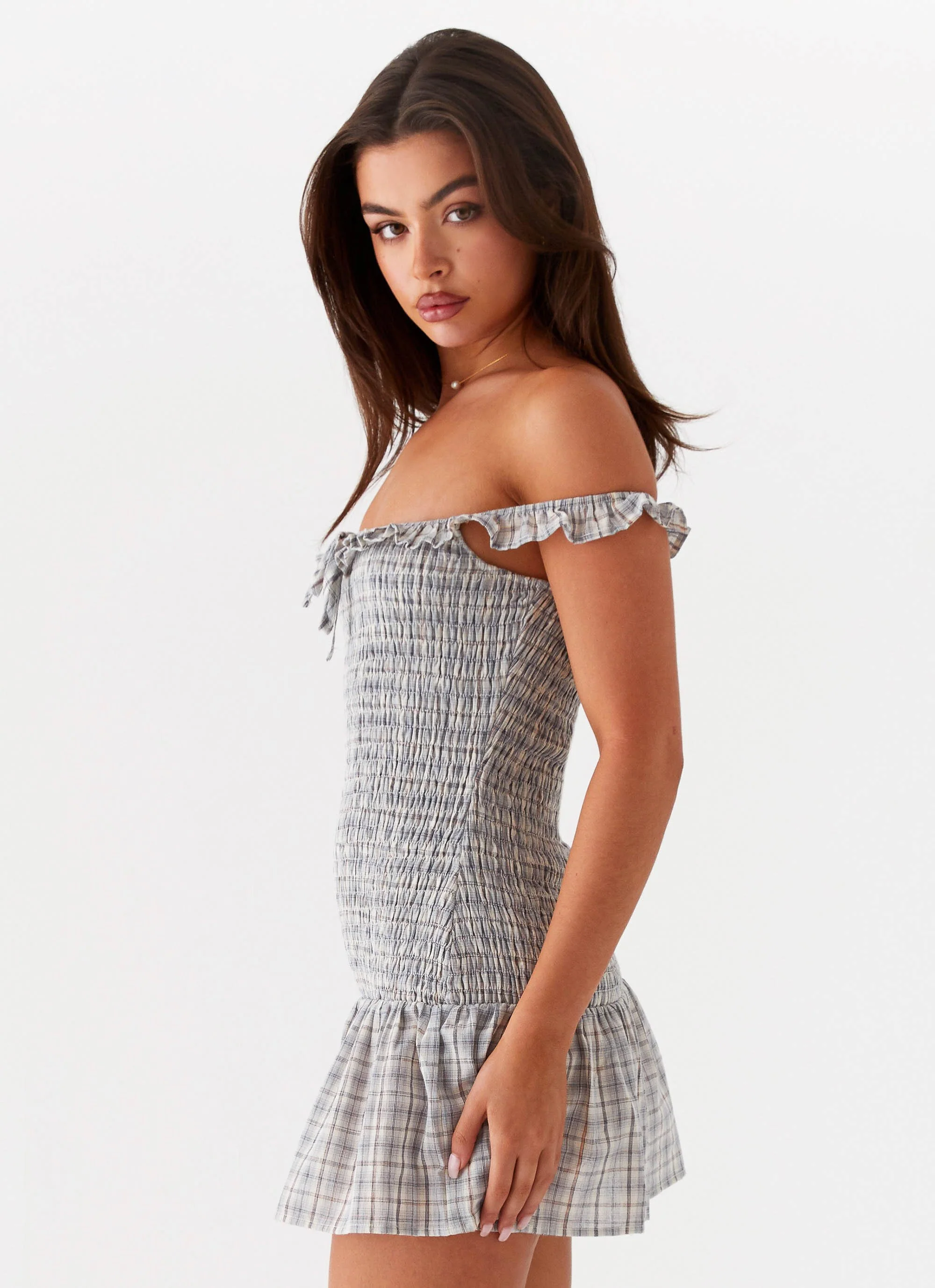 Anica Check Mini Dress - Grey Check - Image 3