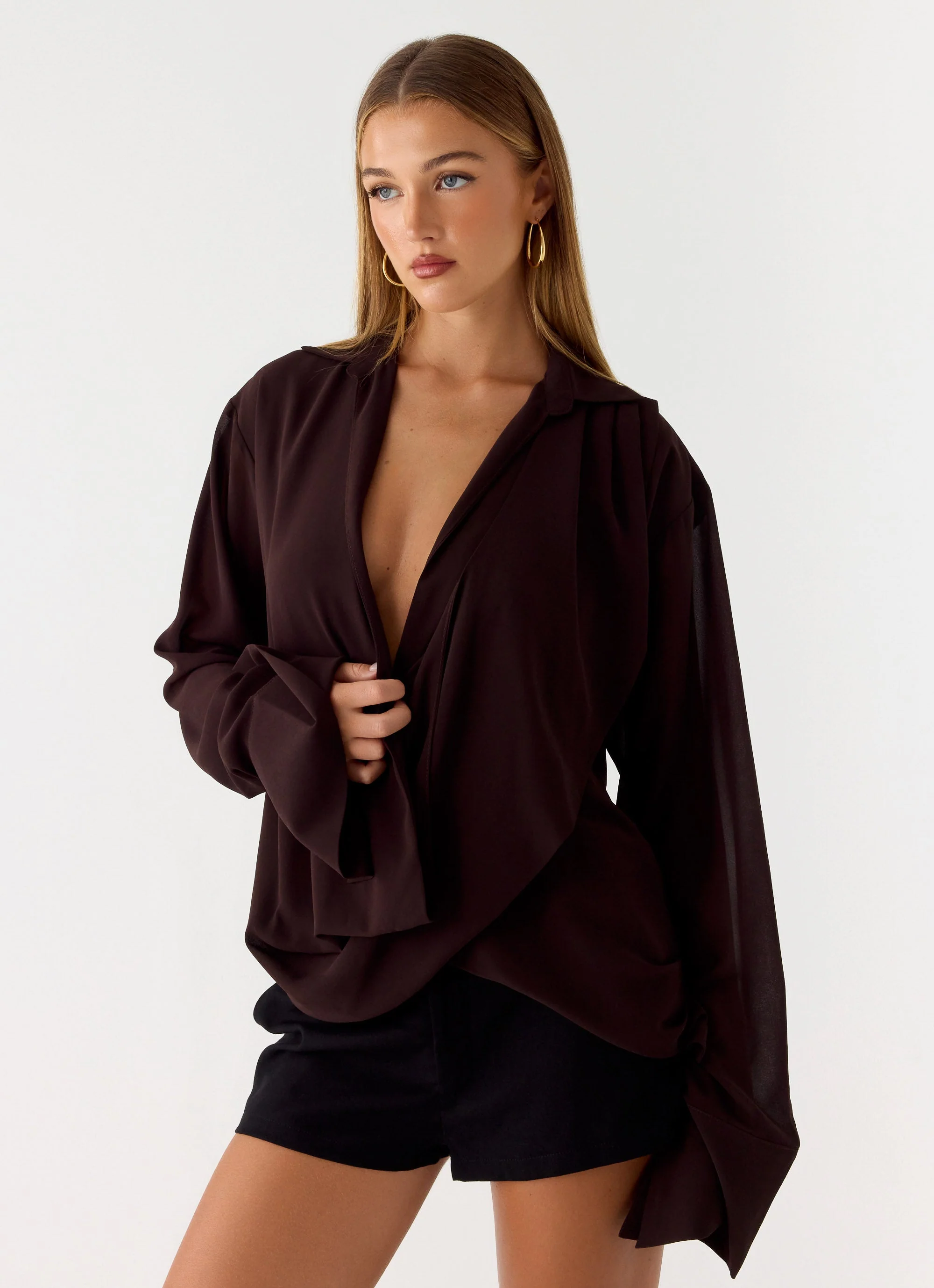 Annah Wrap Shirt - Chocolate - Image 5