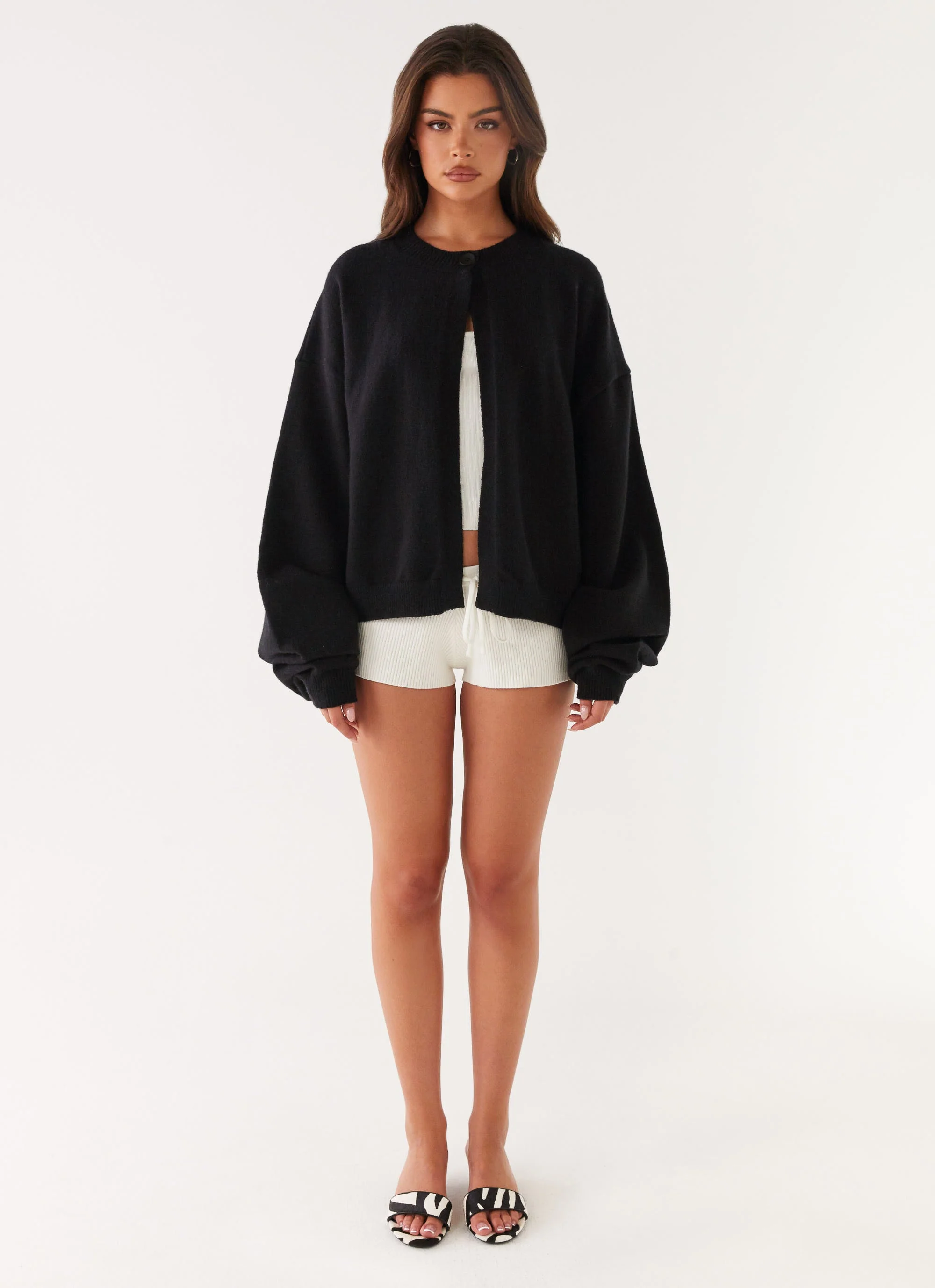 Annie One Button Cardigan - Black - Image 2