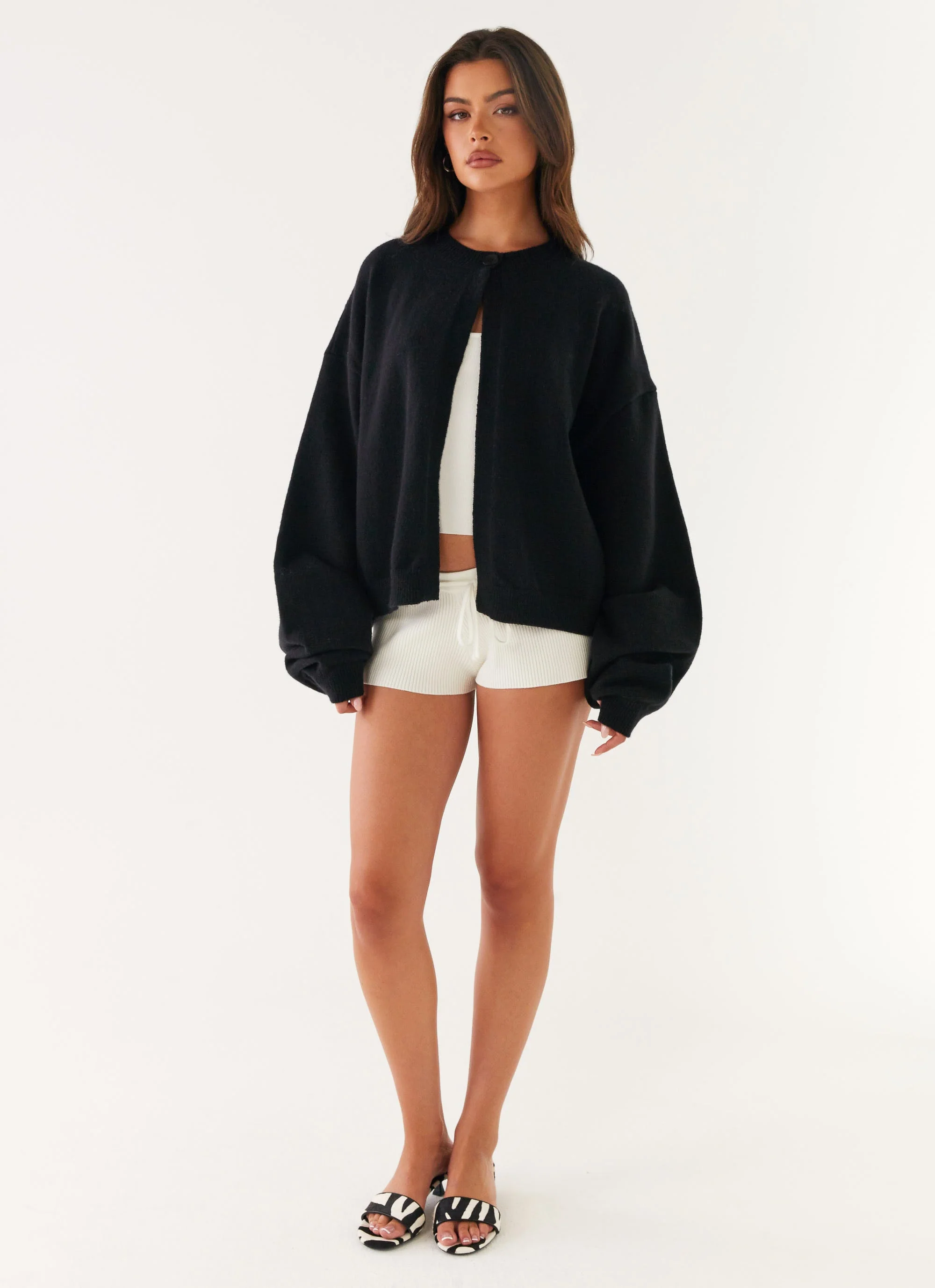 Annie One Button Cardigan - Black - Image 6