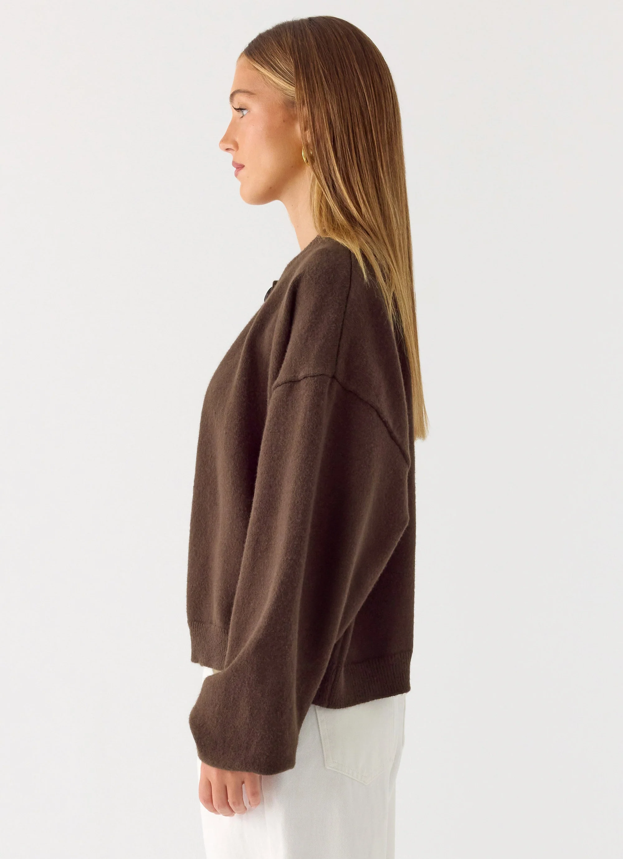 Annie One Button Cardigan - Chocolate - Image 2