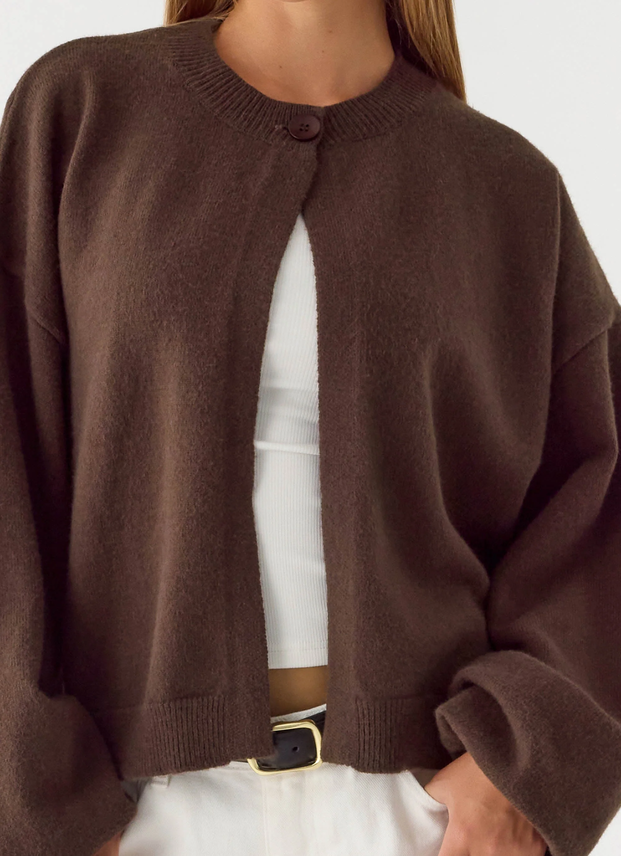 Annie One Button Cardigan - Chocolate - Image 5