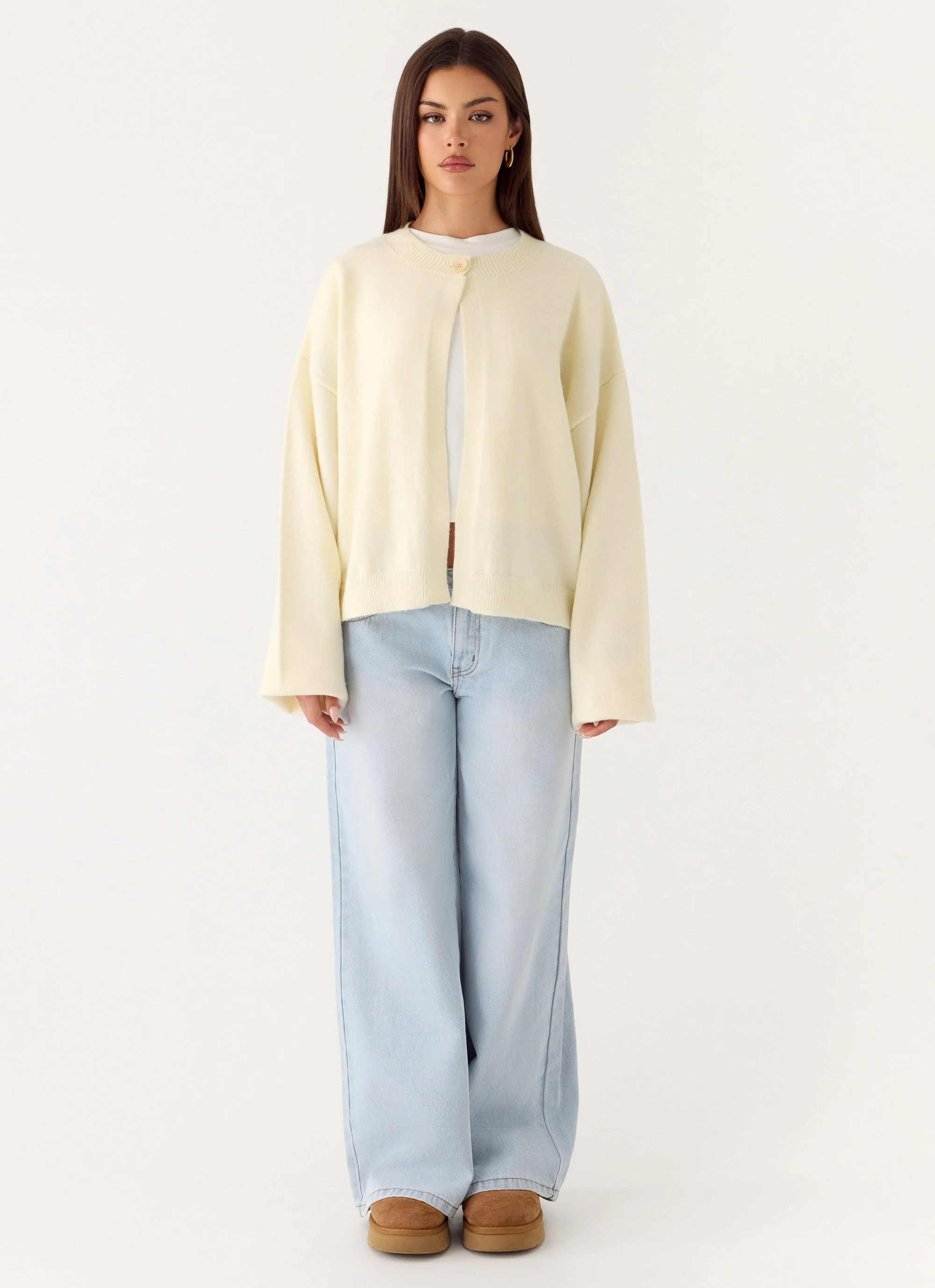 Annie One Button Cardigan - Ivory Cream - Image 4