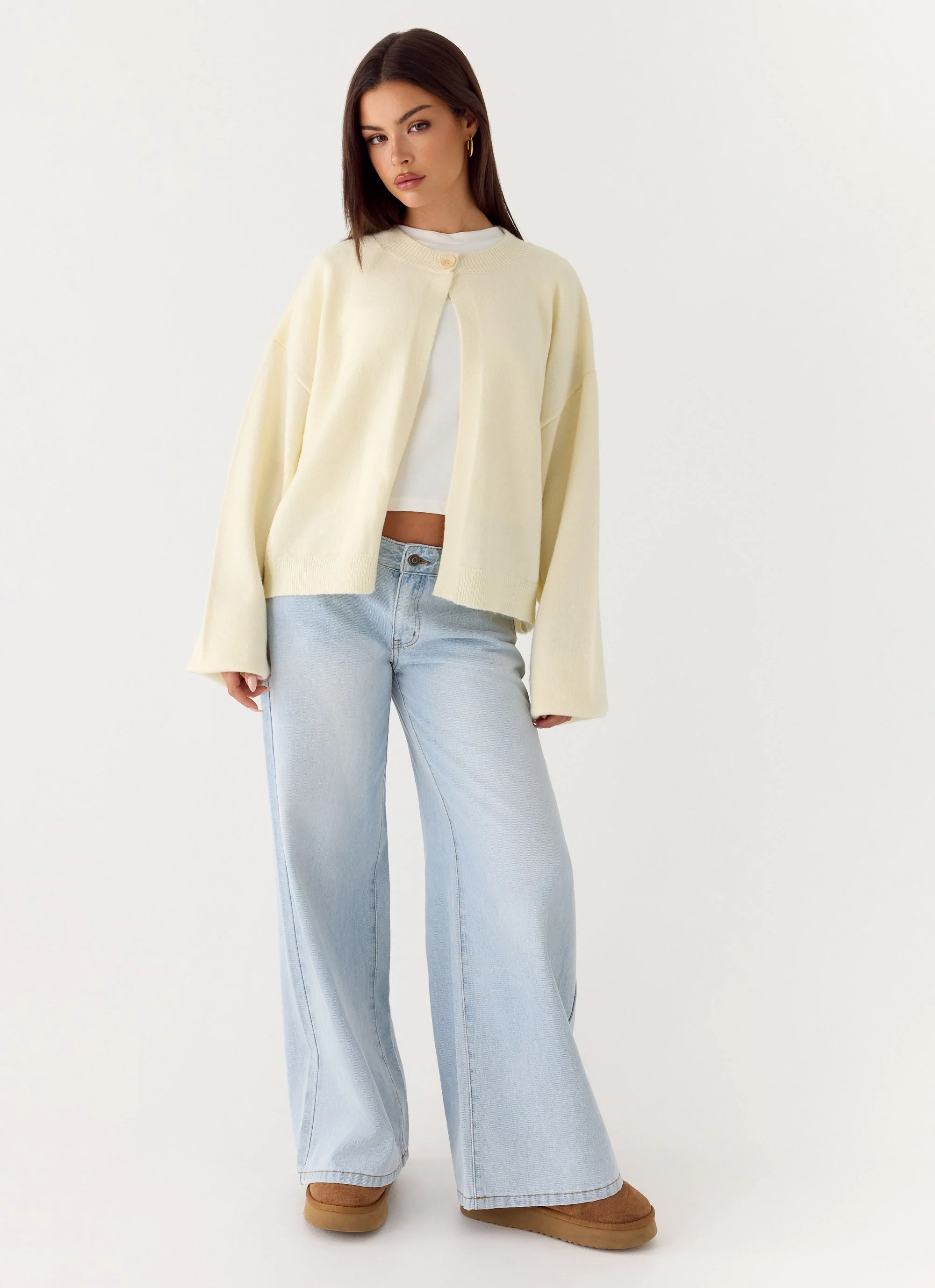 Annie One Button Cardigan - Ivory Cream - Image 5