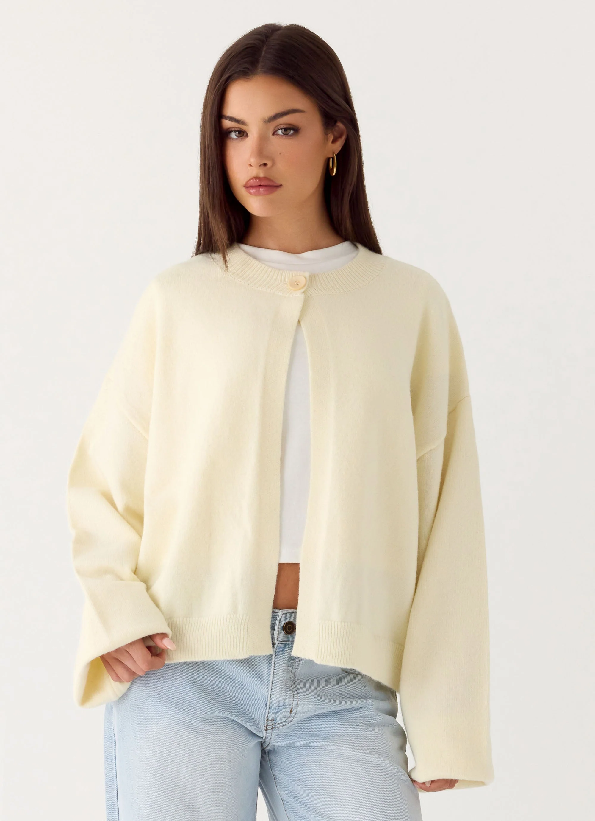 Annie One Button Cardigan - Ivory Cream - Image 6