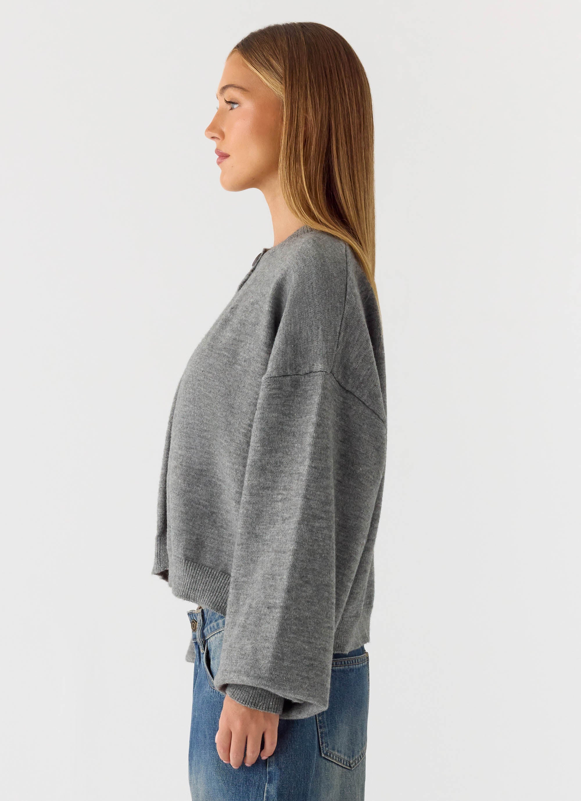 Annie One Button Cardigan - Marle Grey - Image 2