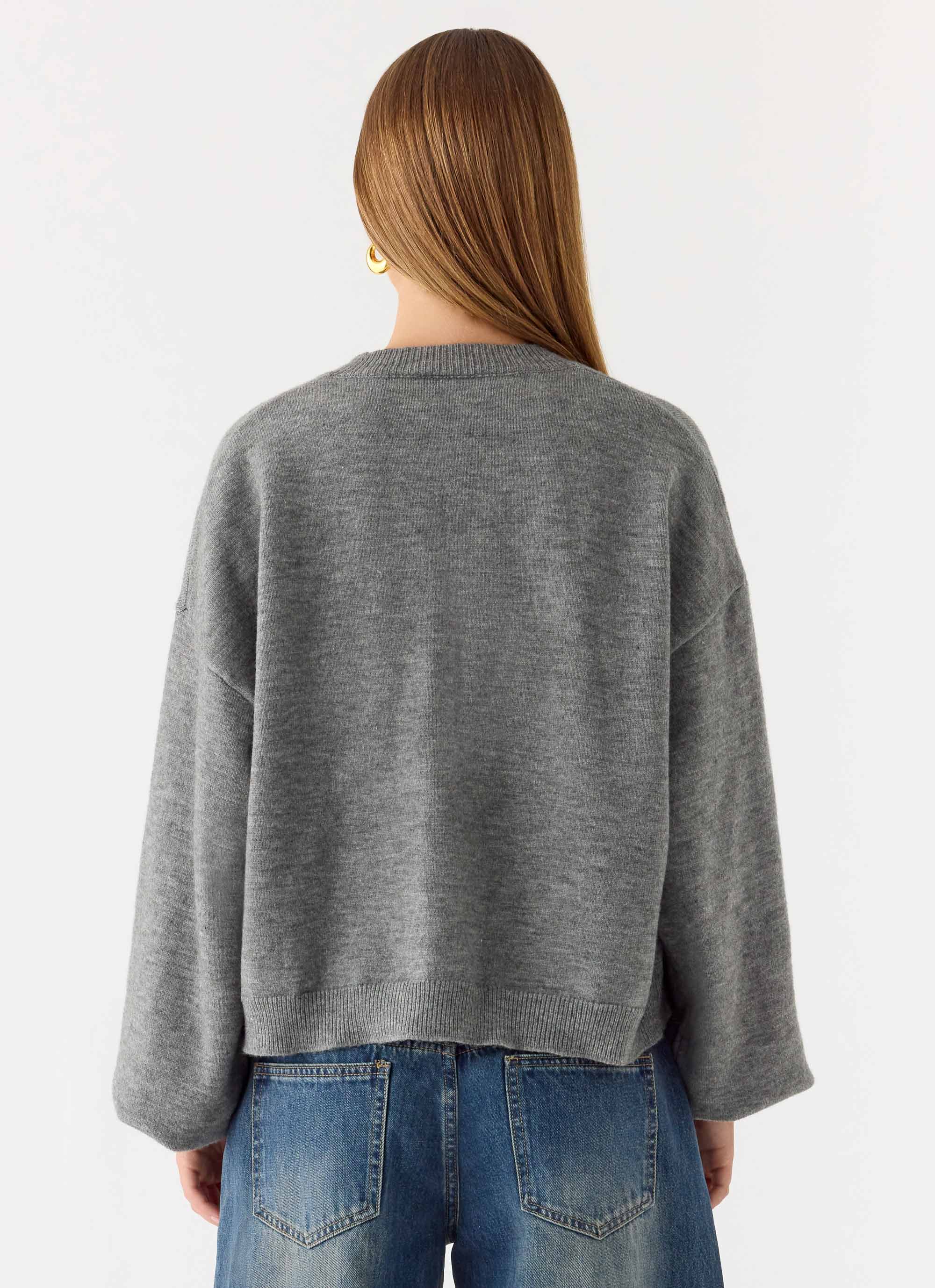 Annie One Button Cardigan - Marle Grey - Image 3