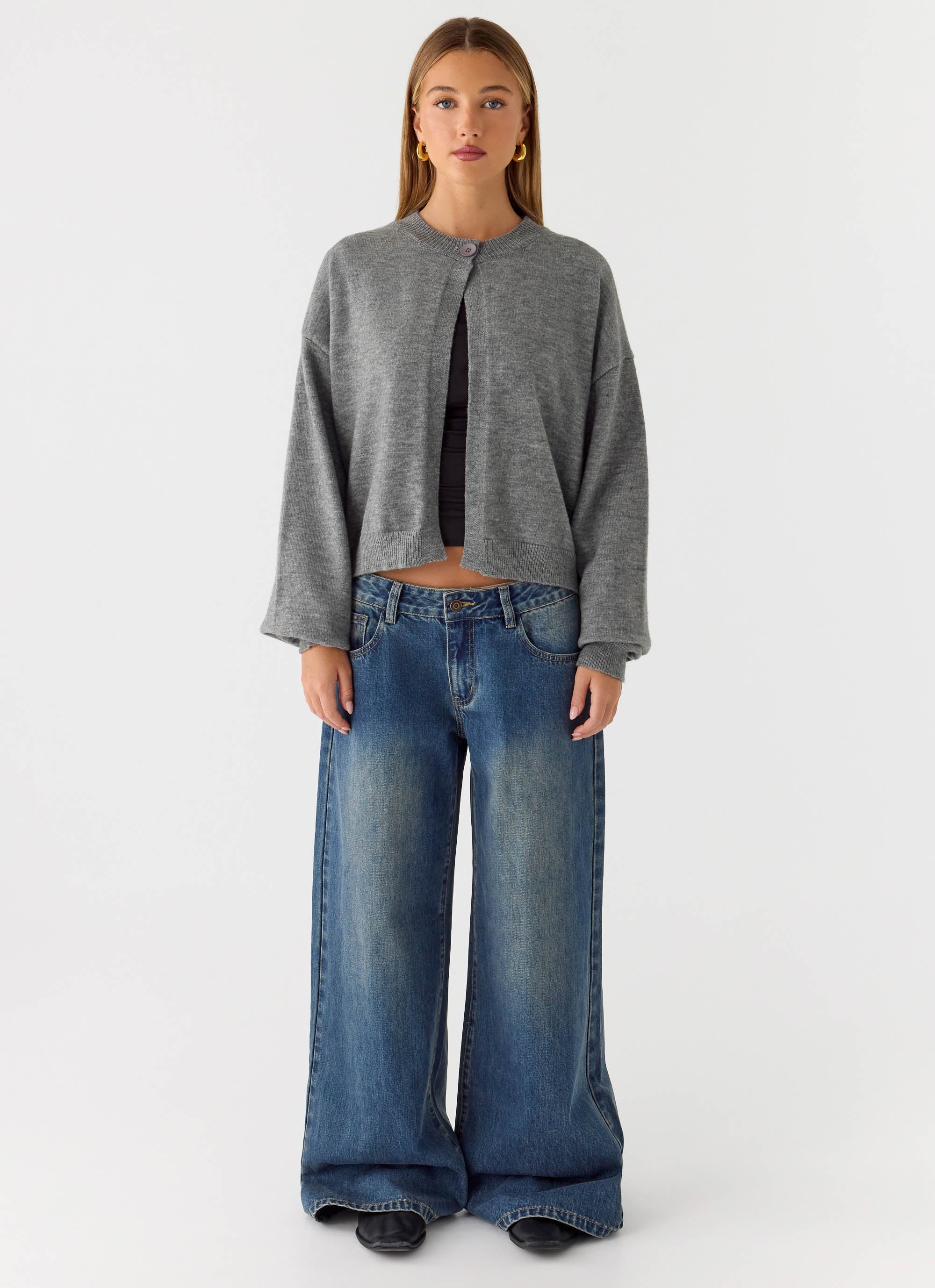 Annie One Button Cardigan - Marle Grey - Image 4
