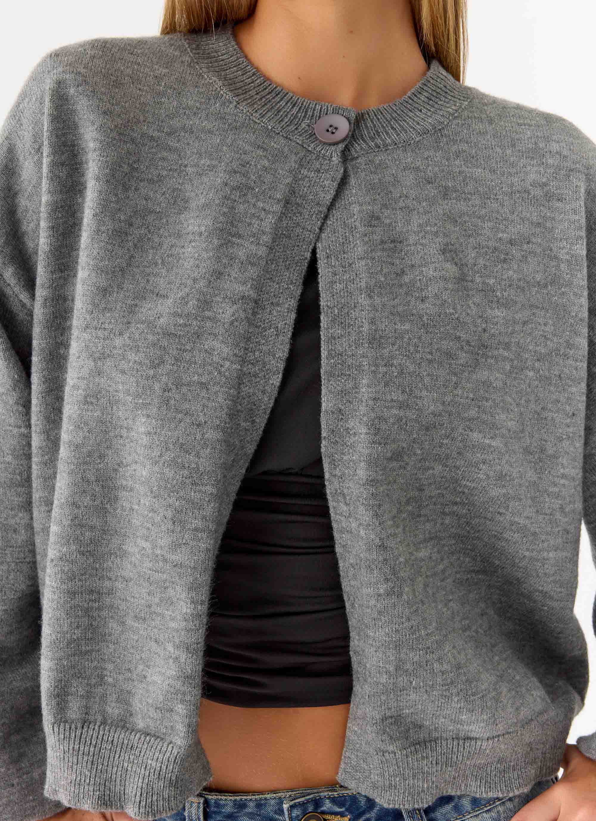 Annie One Button Cardigan - Marle Grey - Image 5
