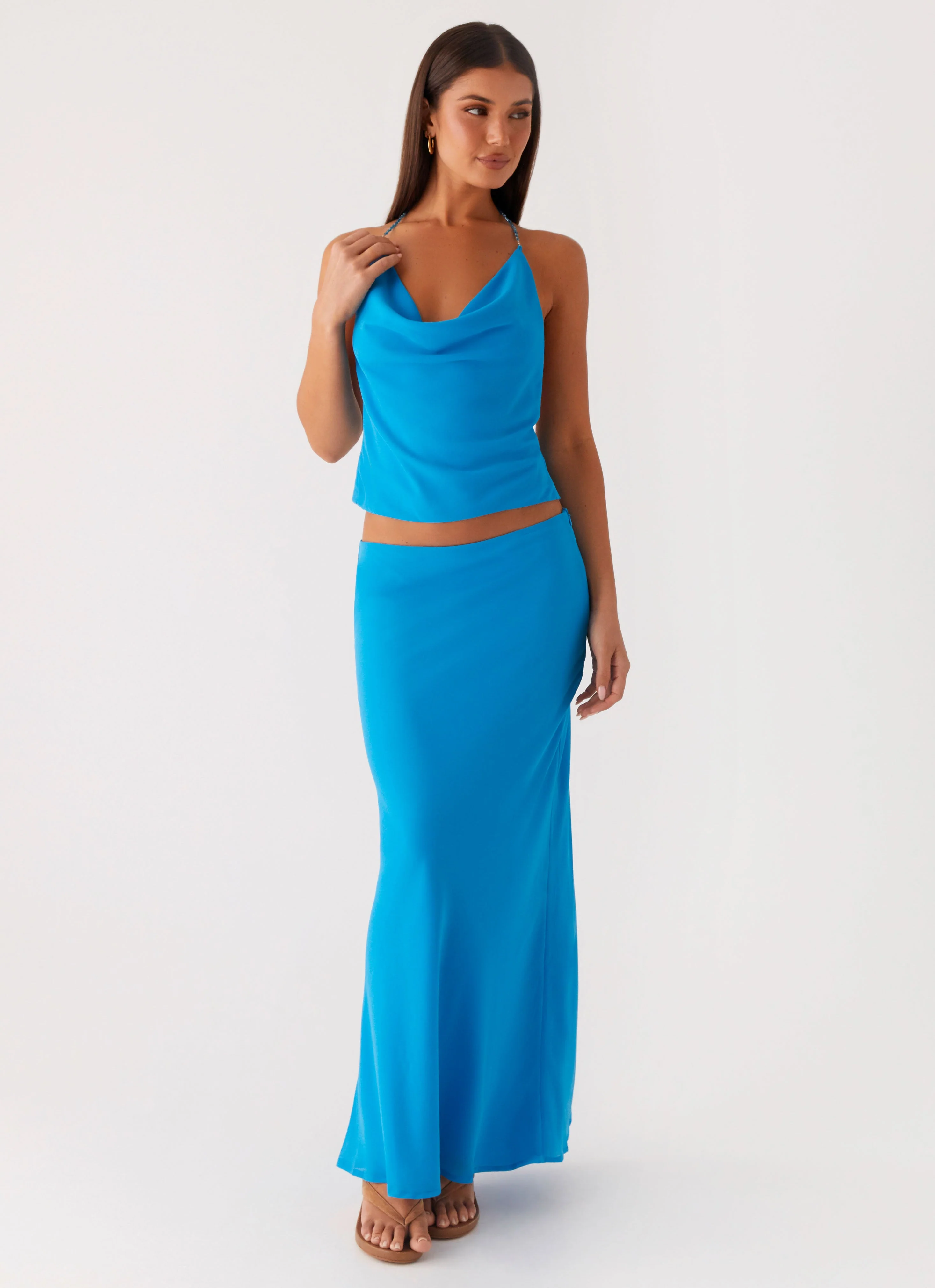 Another Life Chiffon Maxi Skirt - Turquoise - Image 6