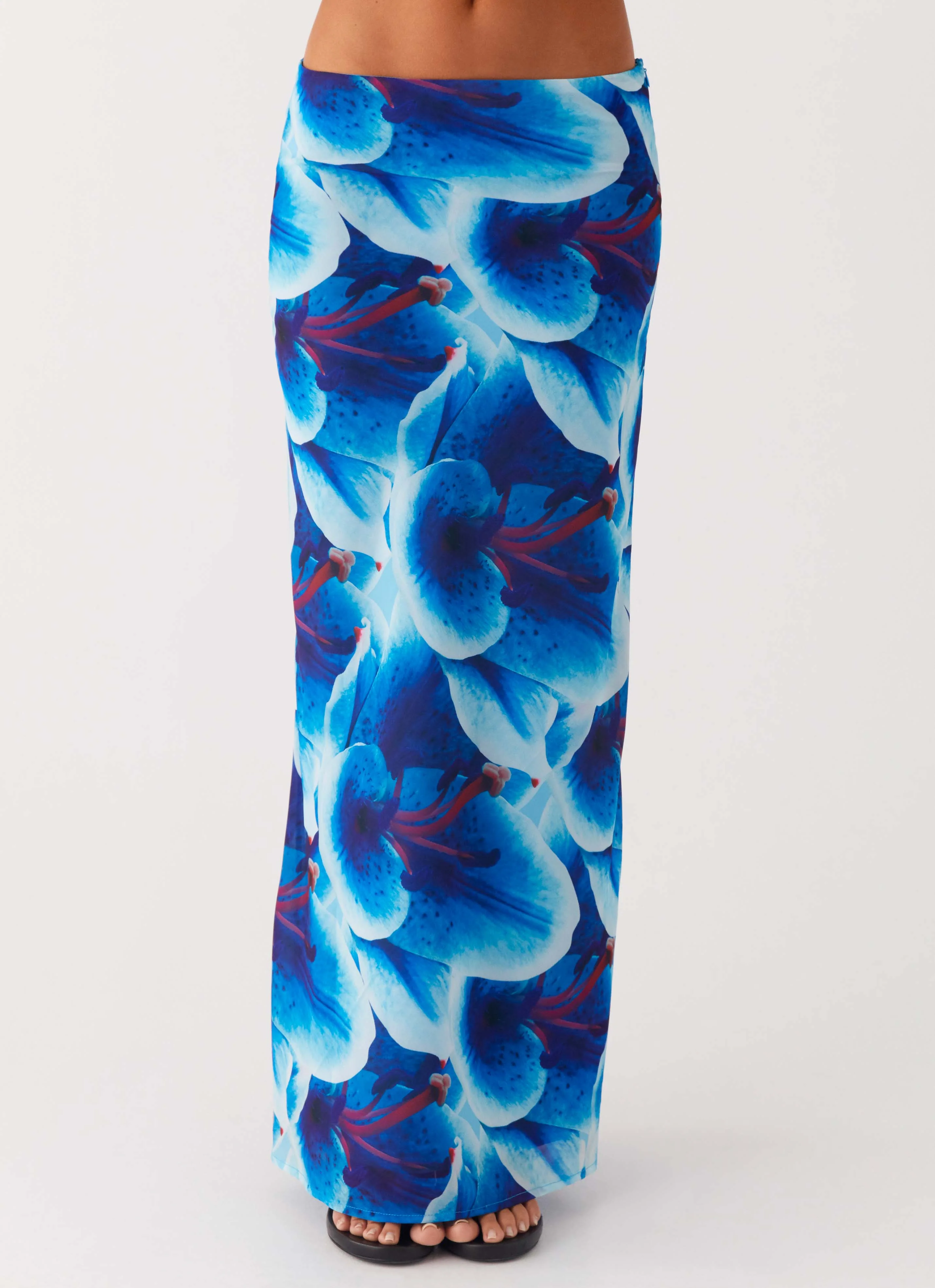 Another Life Chiffon Maxi Skirt - Turquoise Floral - Image 2