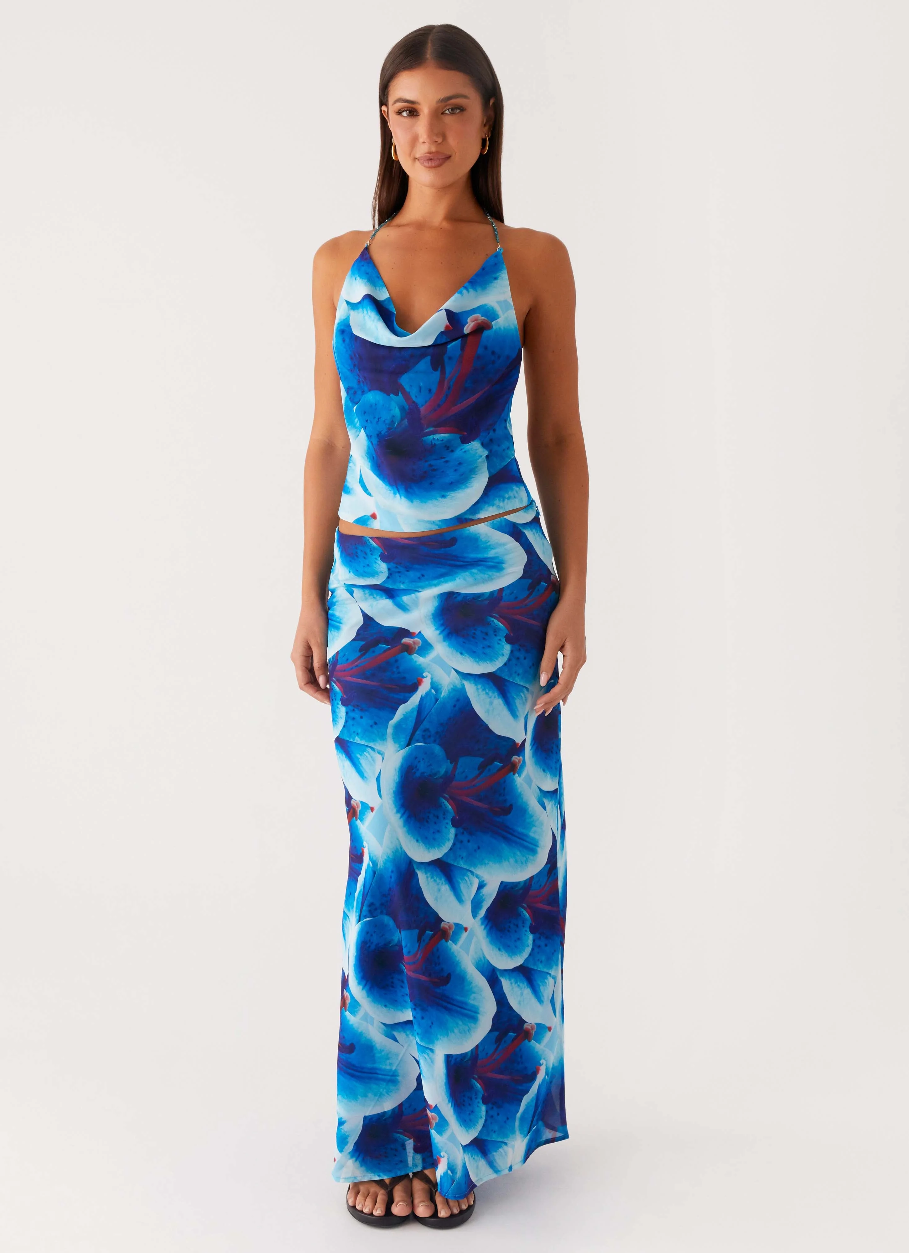 Another Life Chiffon Maxi Skirt - Turquoise Floral - Image 6