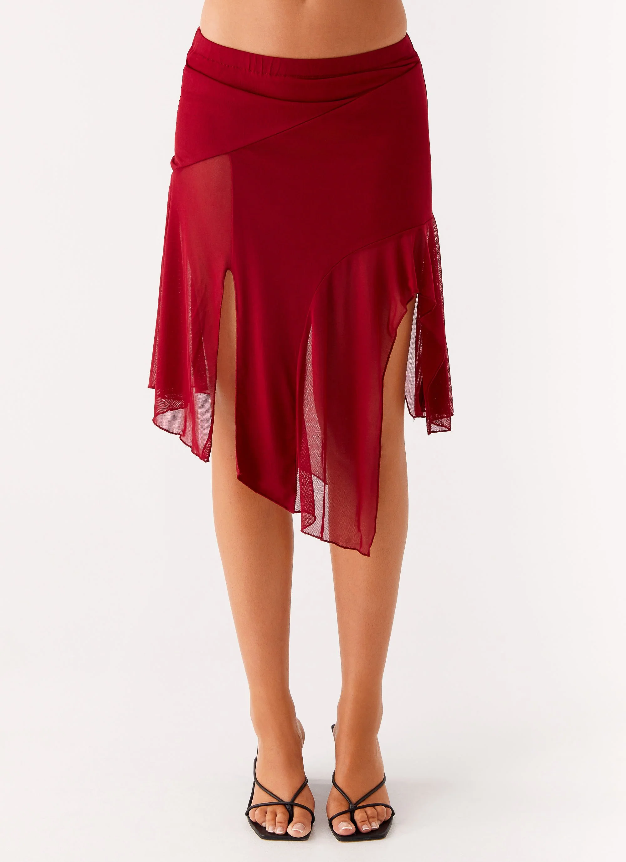 Anthea Mesh Midi Skirt - Red - Image 5