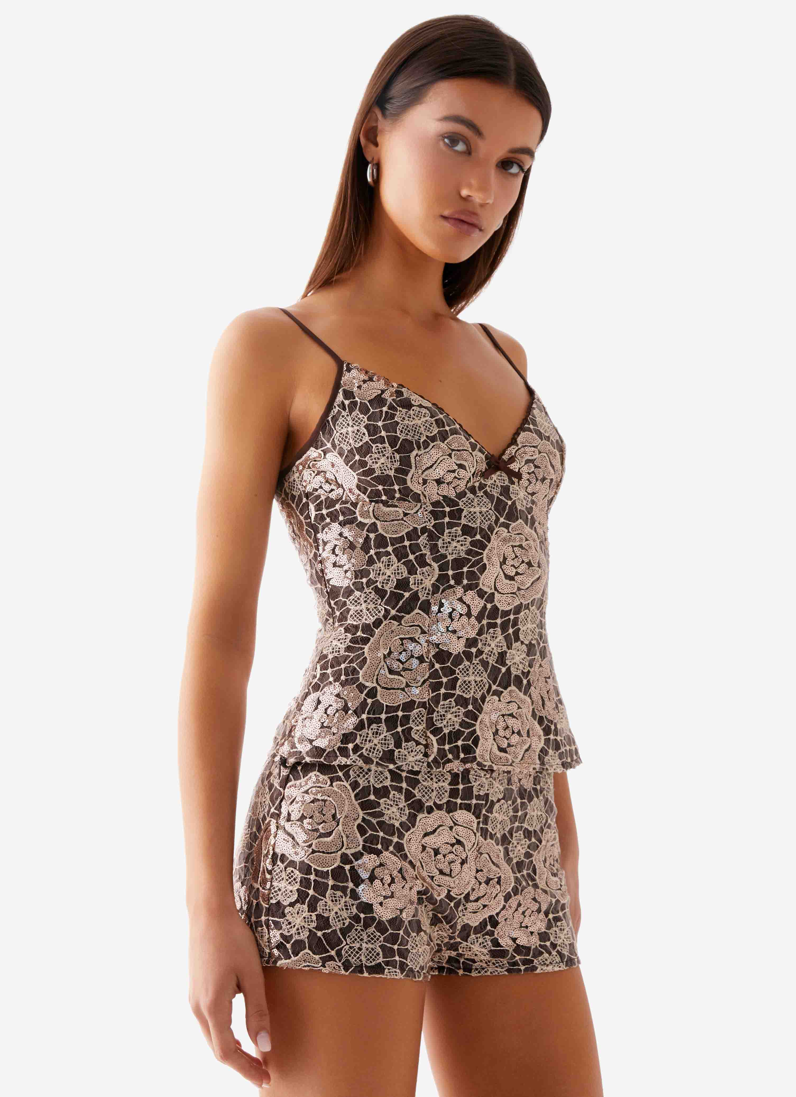 Apolina Sequin Cami Top - Chocolate - Image 5