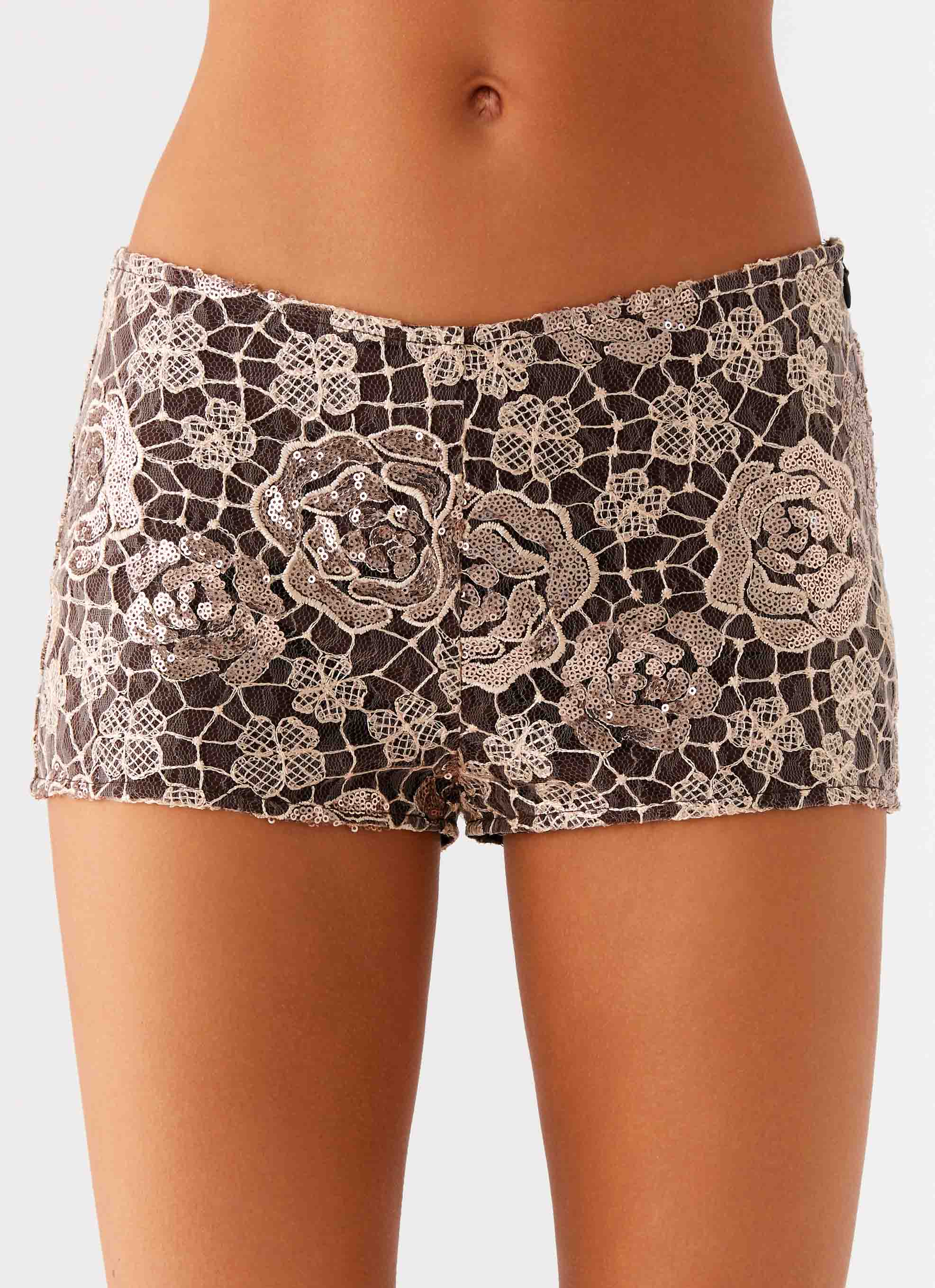 Apolina Sequin Mini Shorts - Chocolate - Image 6