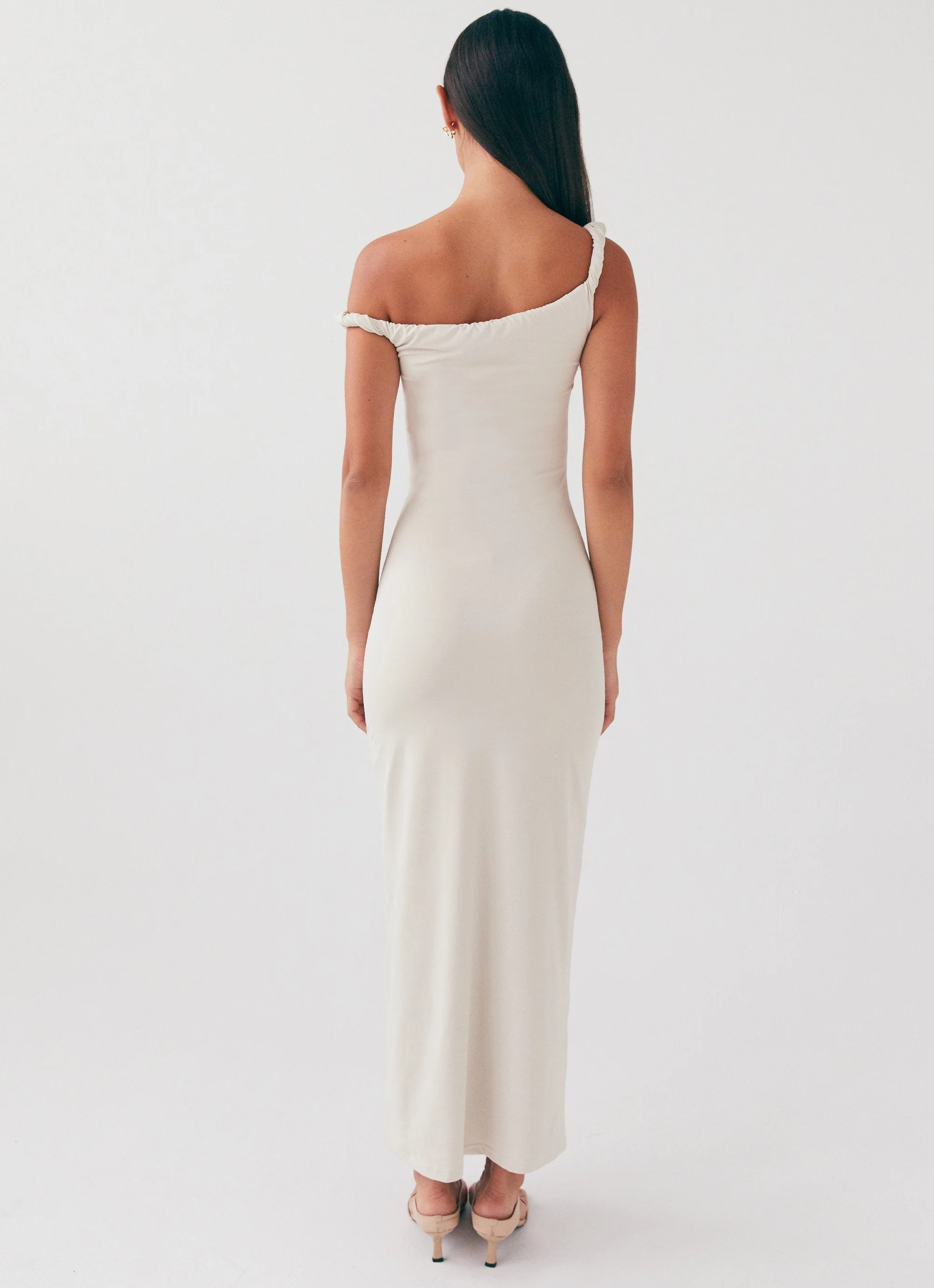 Arabella Twist Shoulder Maxi Dress - Beige - Image 4