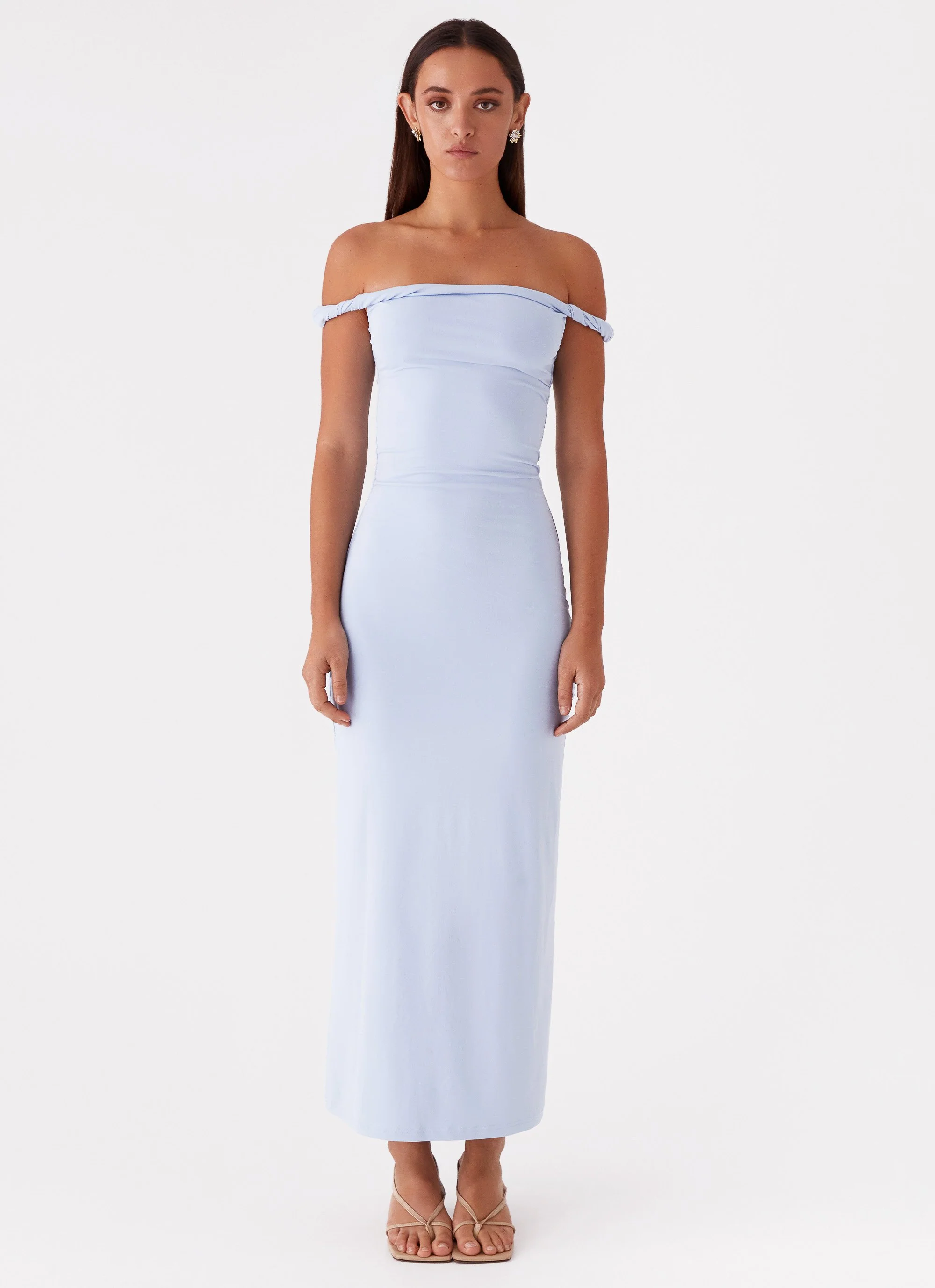Arabella Twist Shoulder Maxi Dress - Blue - Image 2