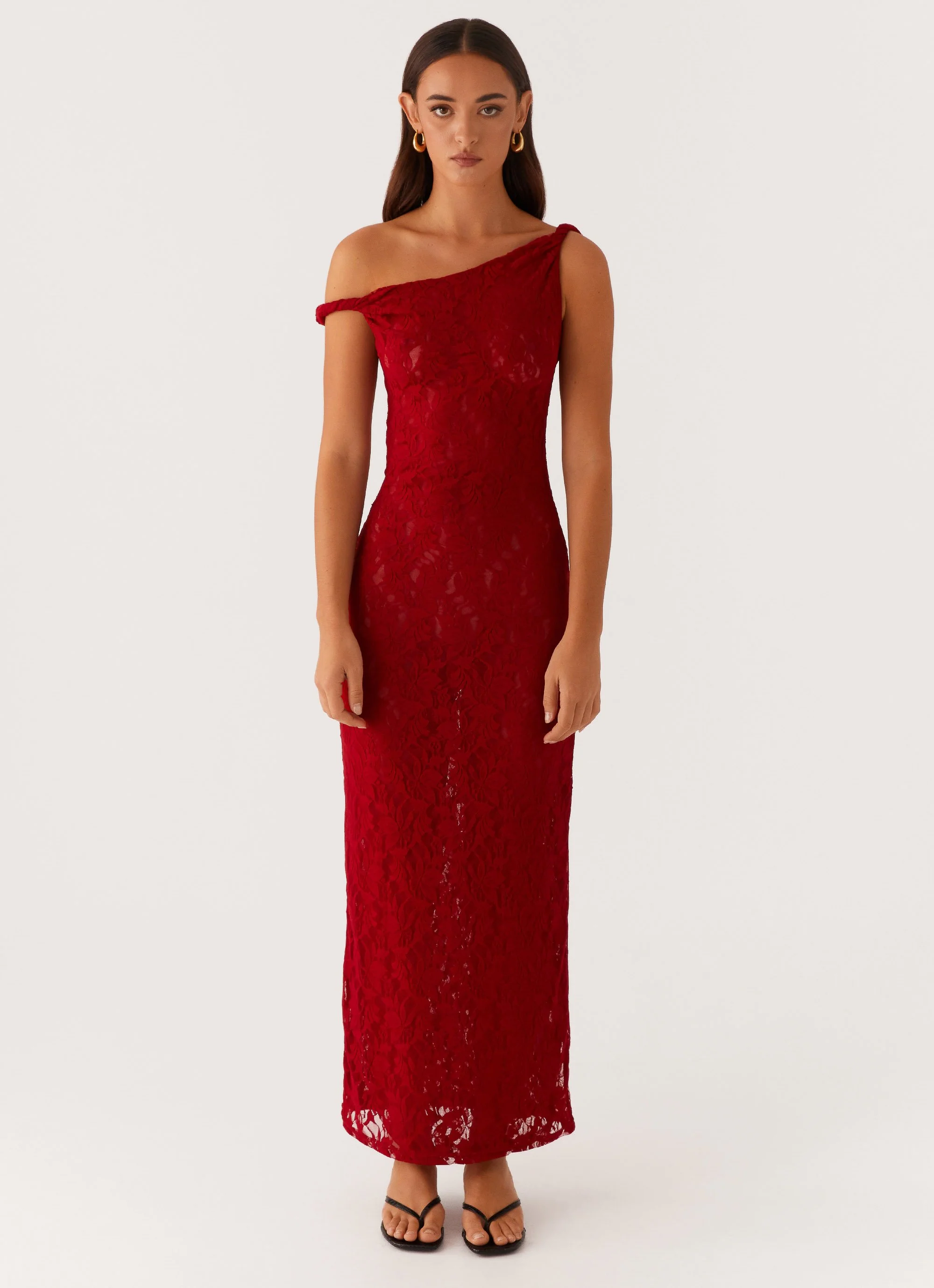 Arabella Twist Shoulder Maxi Dress - Maroon - Image 2
