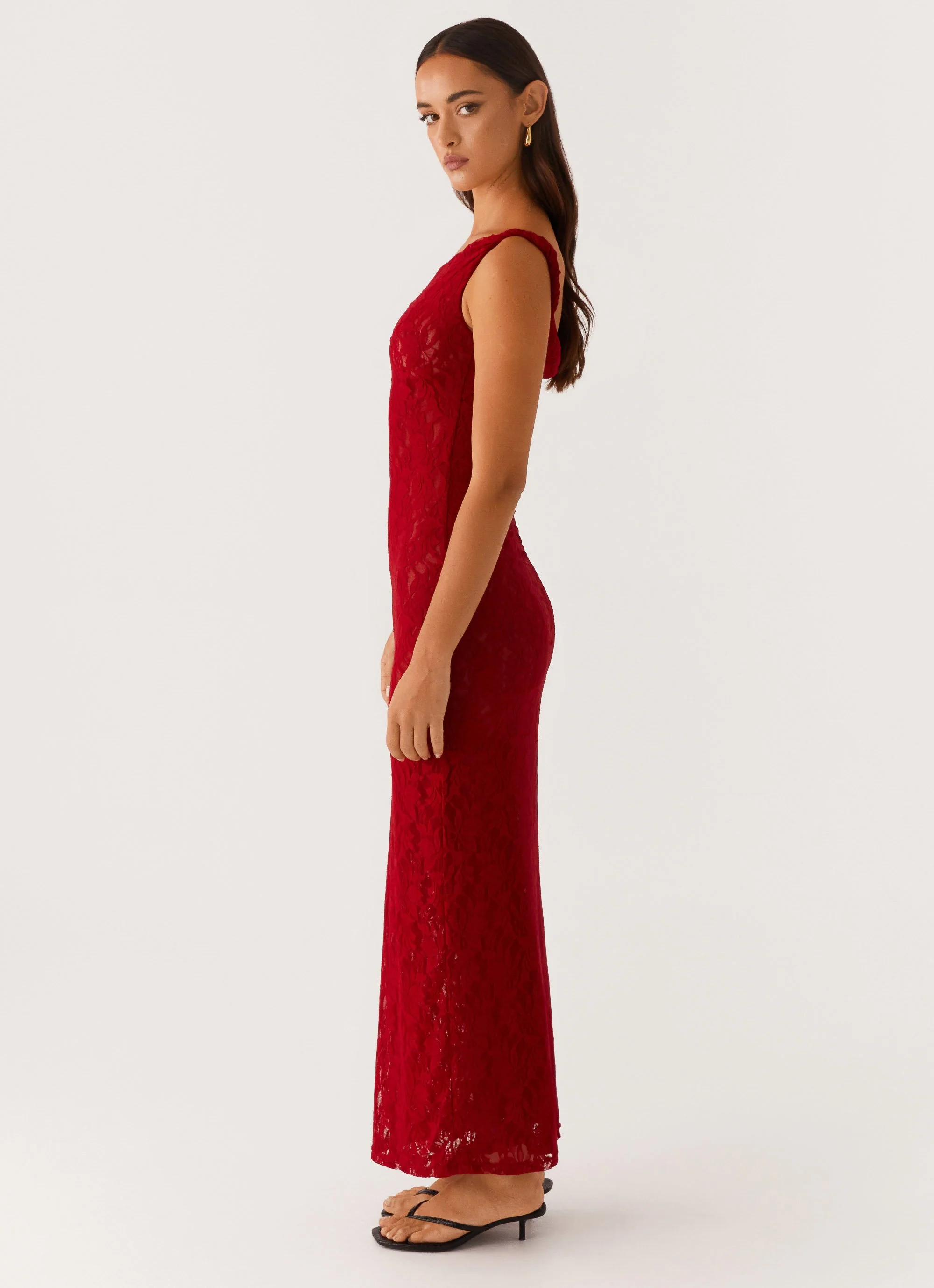 Arabella Twist Shoulder Maxi Dress - Maroon - Image 3